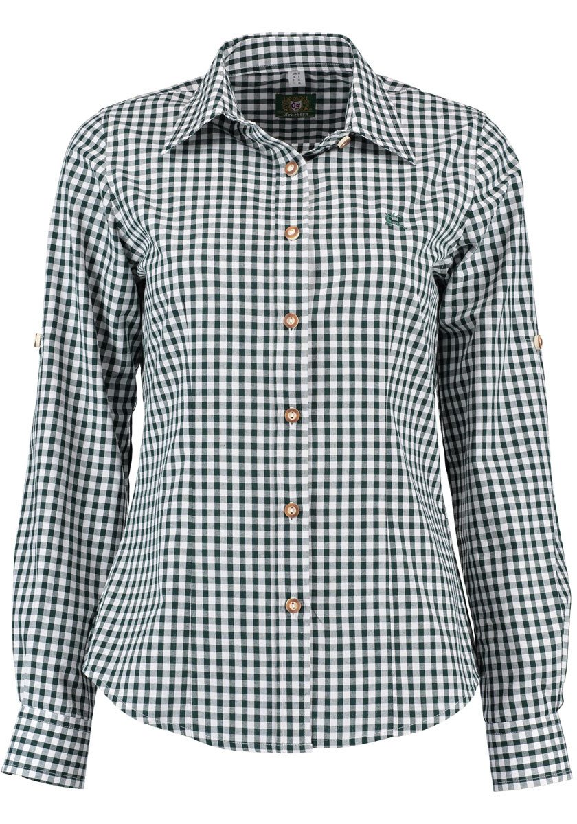 OS Trachten Trachtenbluse Qorru Taillierte Langarmbluse mit Hirsch-Stickere günstig online kaufen