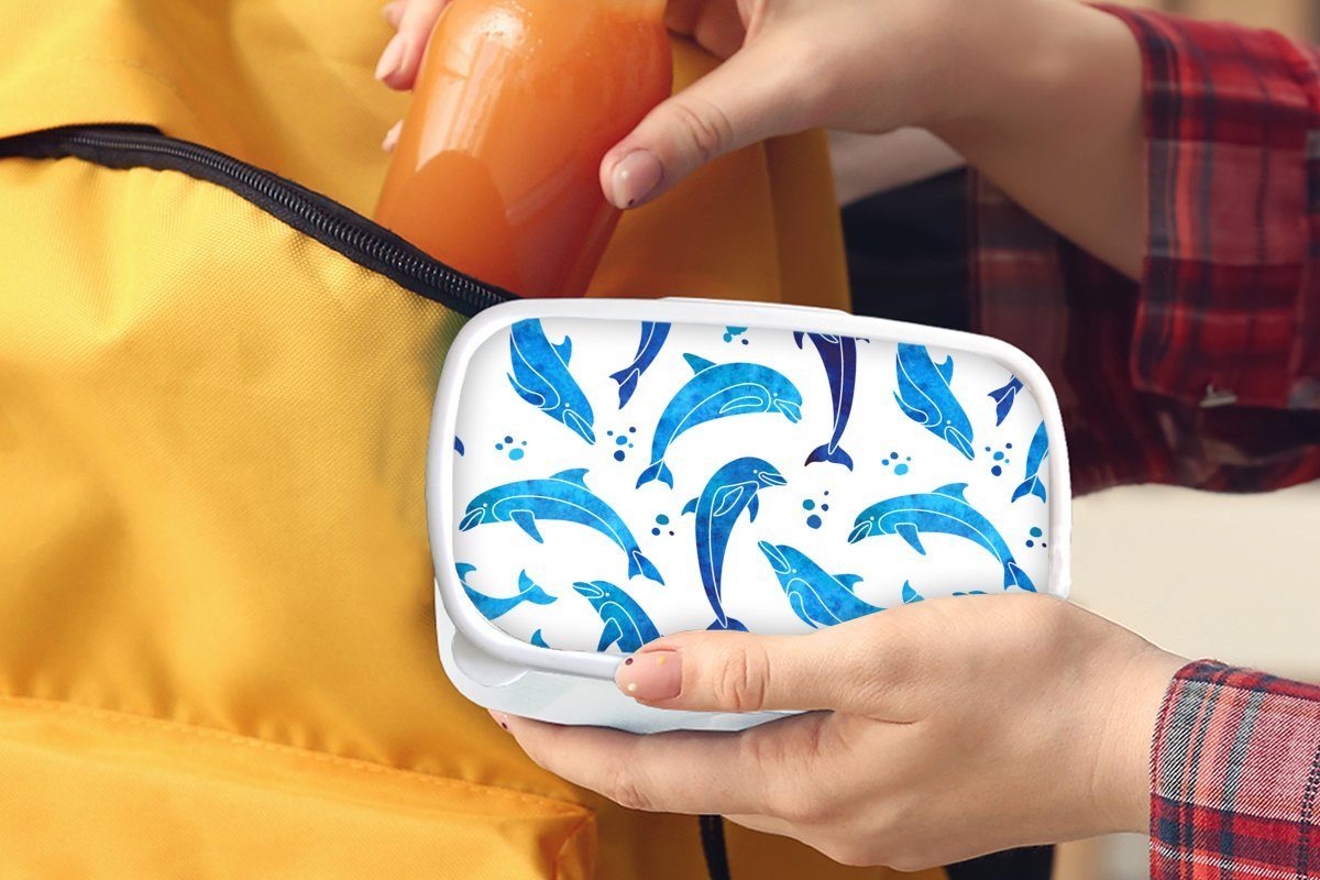 Mädchen - und - Brotbox Lunchbox - Erwachsene, für Delphin Mädchen (2-tlg), - MuchoWow - Tiere Kinder weiß und Jungs für Kunststoff, Mädchen - Kinder, Muster Kinder Brotdose,