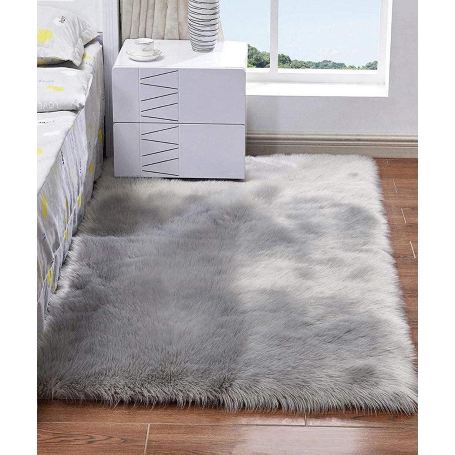LuxusKollektion Hochflor-Teppich Flauschiger Teppich Grau 60x90 cm, rechteckig, Höhe: 60 mm