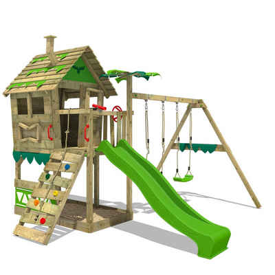 FATMOOSE Spielturm JungleJumbo mit Schaukel, langer Rutsche und Spielhaus, 10-jährige Garantie*, riesieger integrierter Sandkasten
