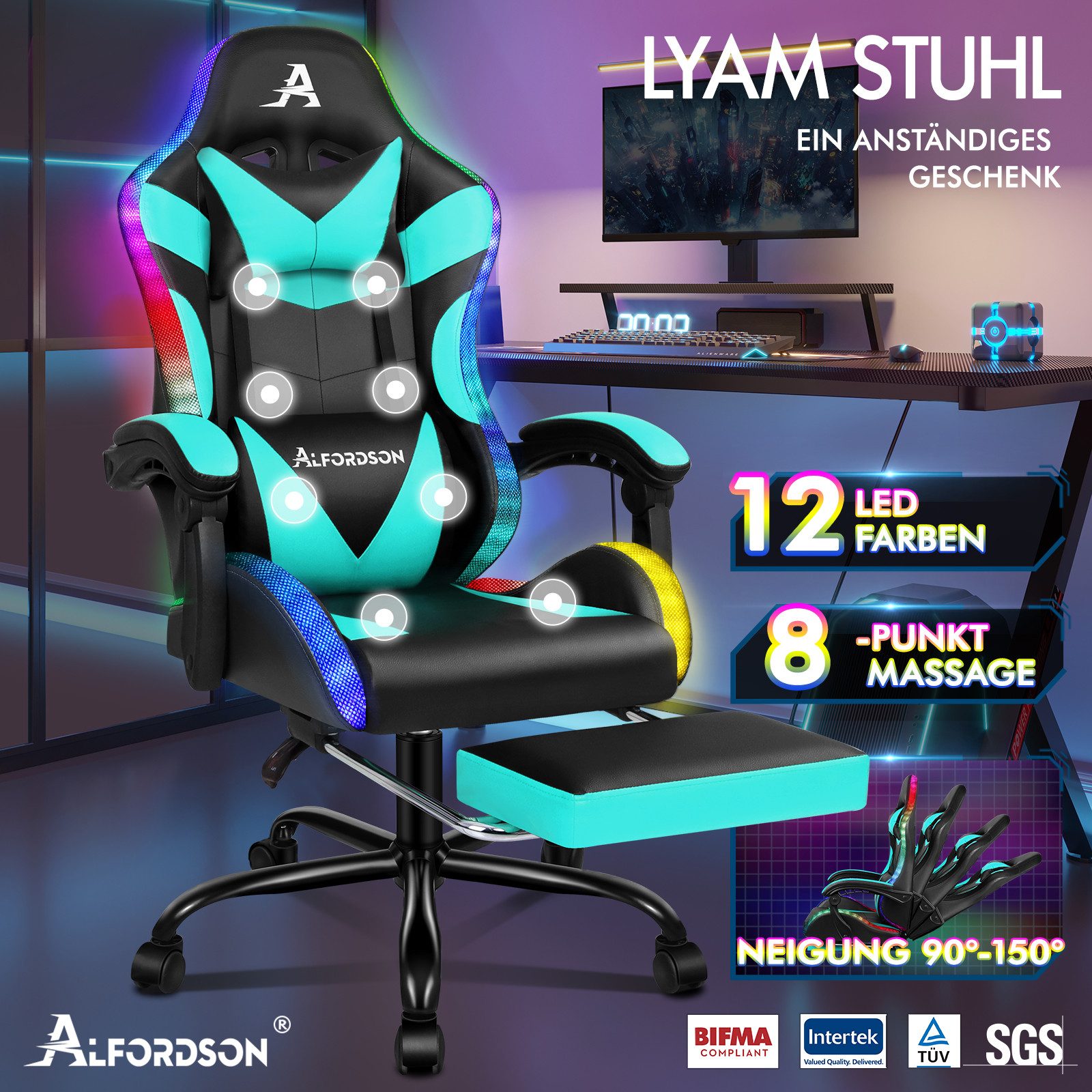 ALFORDSON Gaming-Stuhl Massagestuhl mit LED, ergonomischer günstig online kaufen