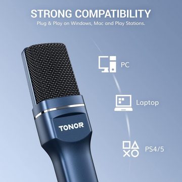 TONOR Streaming-Mikrofon, USB PC Mikrofon mit Nierencharakteristik Plug & Play Stativ Pop-Filter
