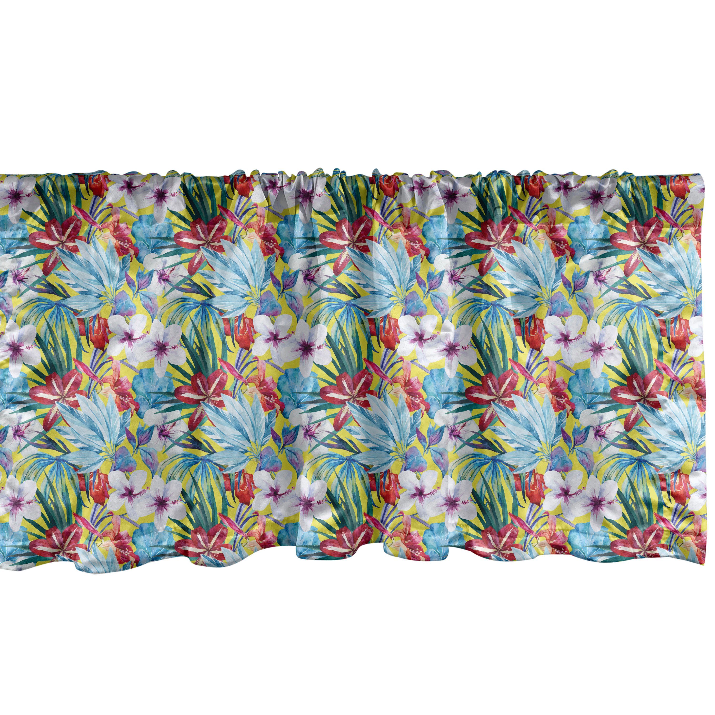 Scheibengardine Vorhang Volant für Küche Schlafzimmer Dekor mit Stangentasche, Abakuhaus, Microfaser, Blumen Tropic Blumen