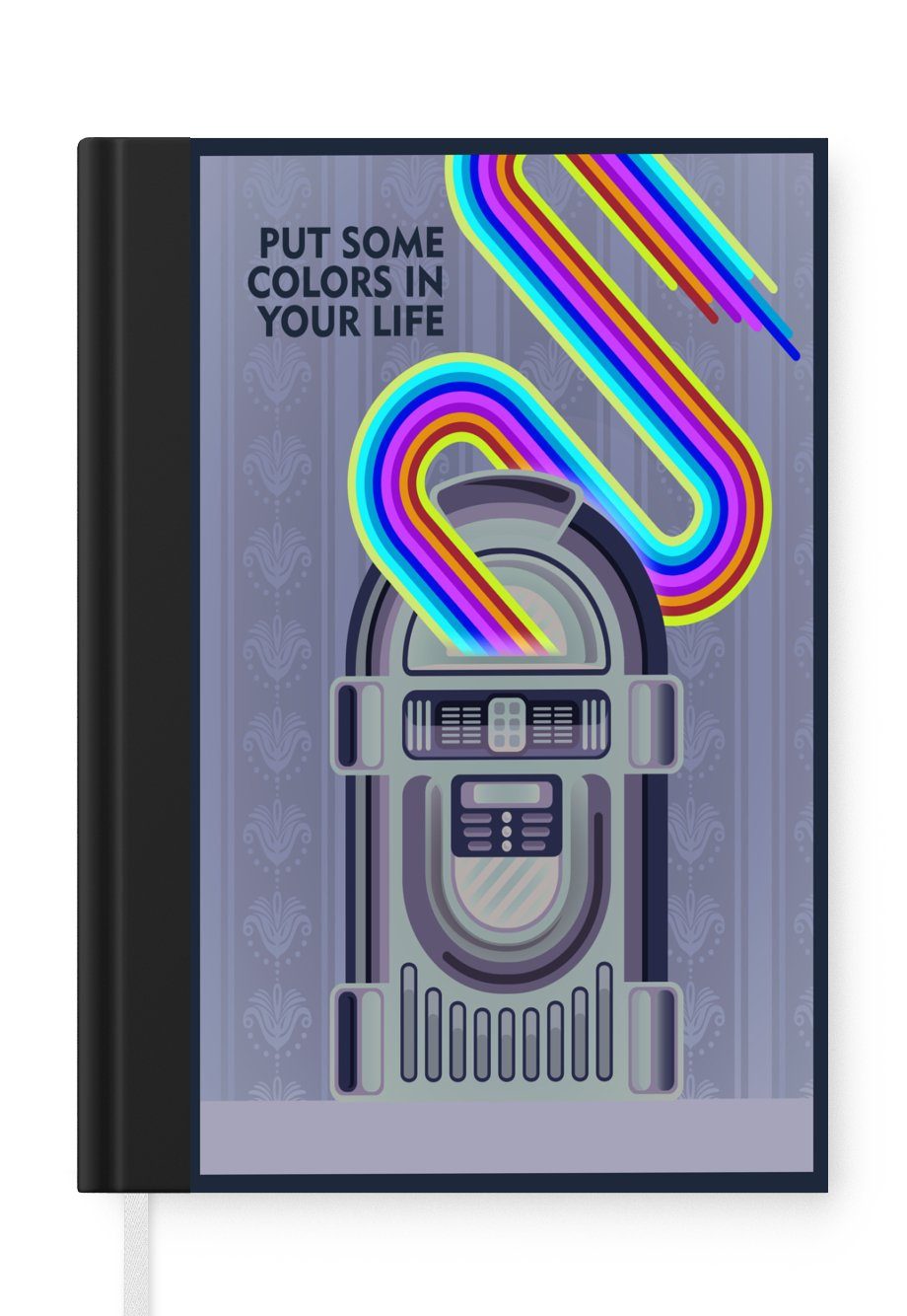 MuchoWow Notizbuch Vintage - Jukebox - Regenbogen - Bring Farbe in dein Leben - Farbe -, Journal, Merkzettel, Tagebuch, Notizheft, A5, 98 Seiten, Haushaltsbuch | Notizbücher