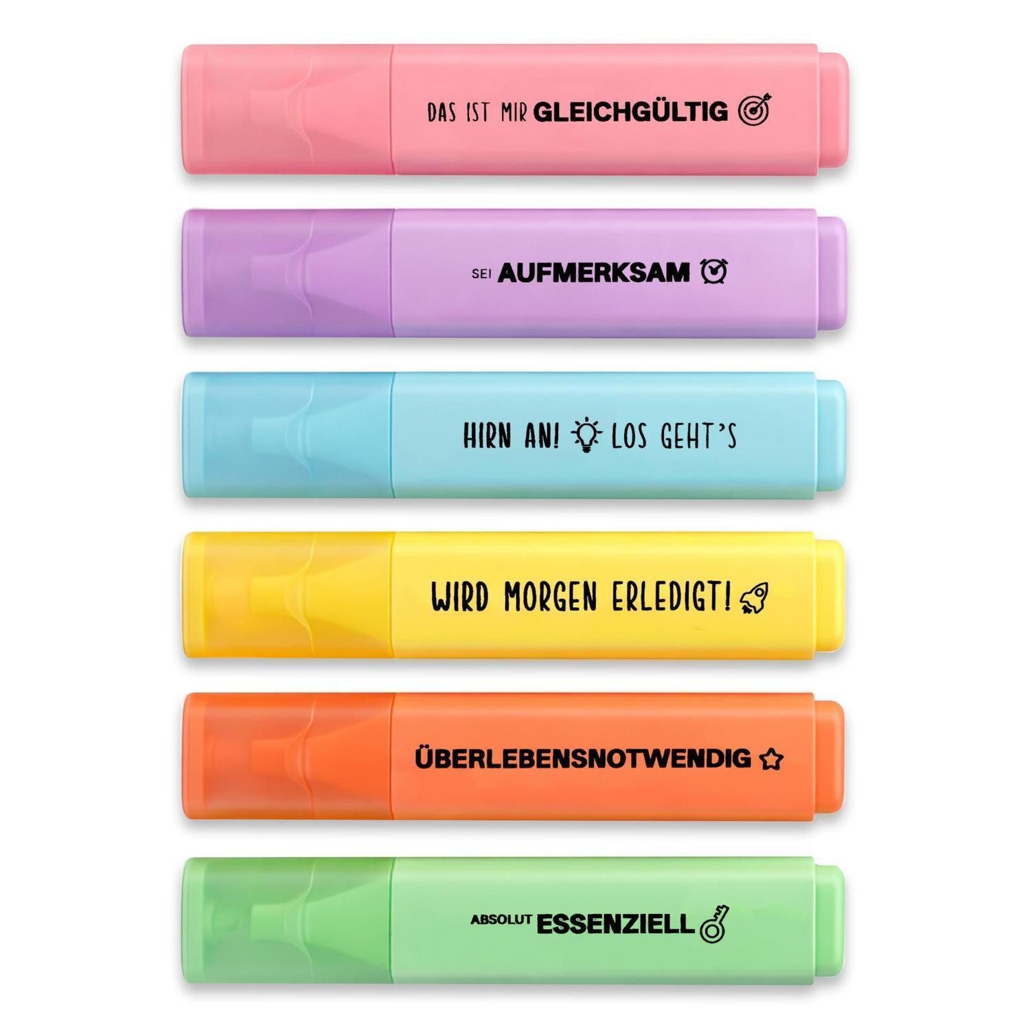 LuxusKollektion Marker Textmarker Set 6 Stück Mehrfarbig mit Slogans