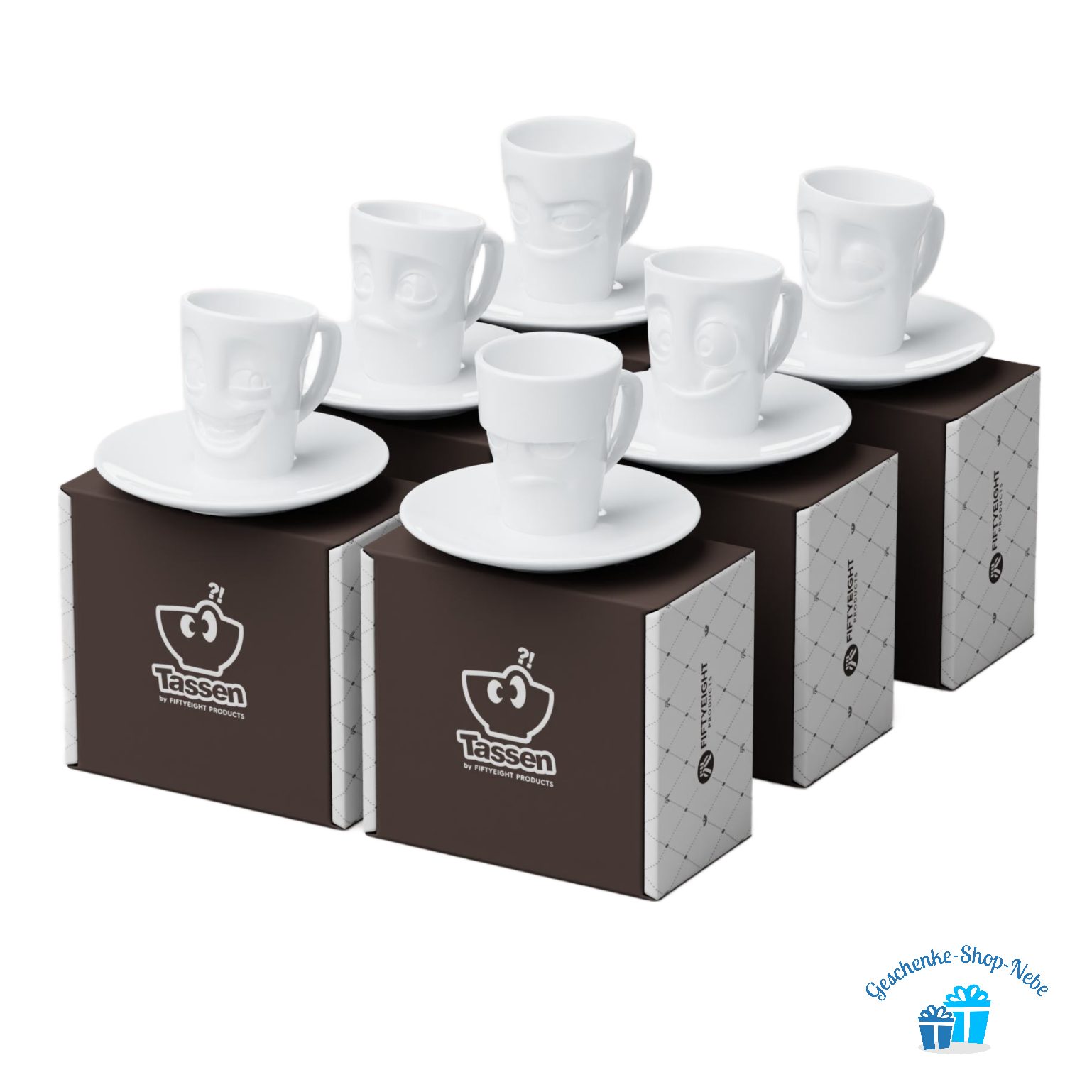 FIFTYEIGHT PRODUCTS Espressotasse FIFTYEIGHT 6-er Espresso Mug Tasse mit Henkel, 6-tlg., Porzellan, Hartporzellan in bruchsicherer Hotelqualität