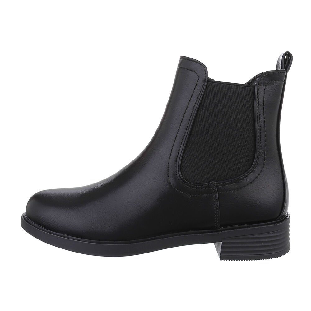 Ital-Design Stiefelette Schwarz Flache Blockabsatz Damen in Freizeit Stiefeletten