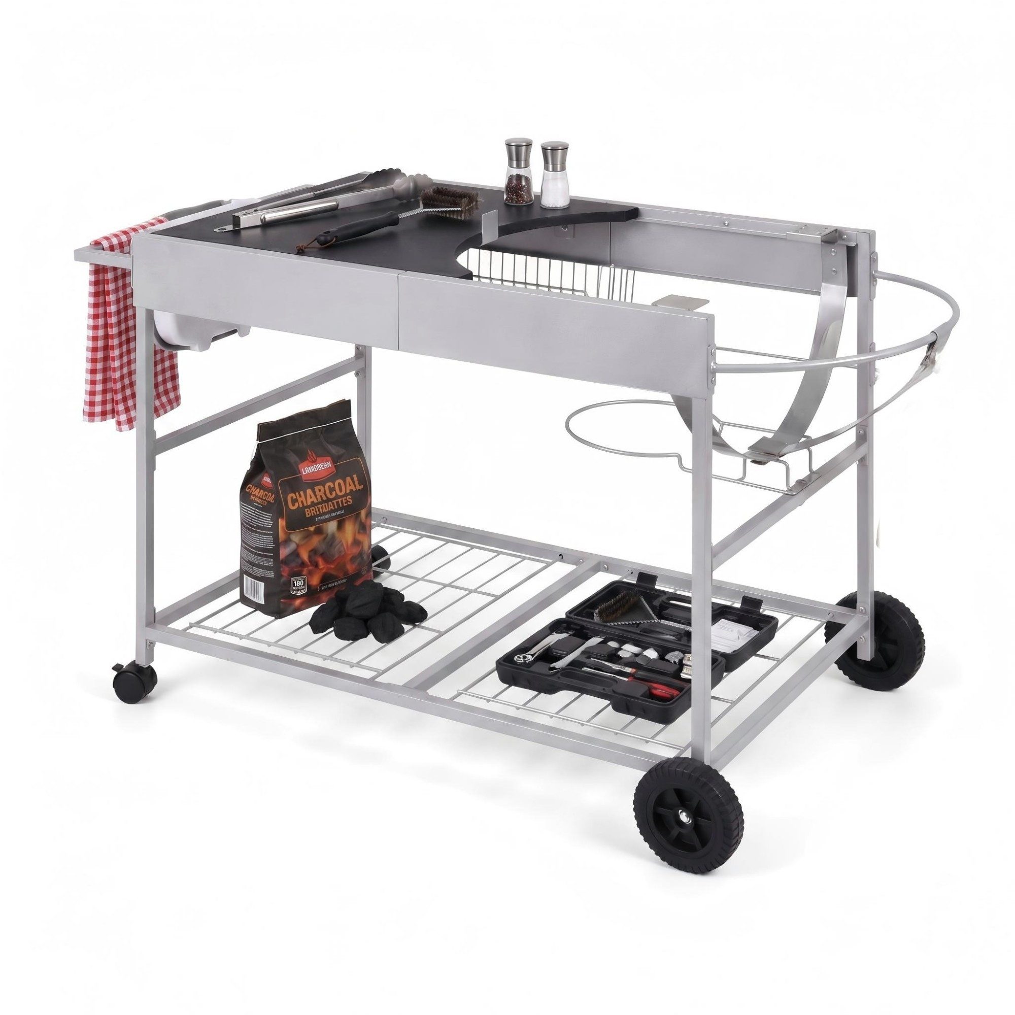 KOMFOTTEU Rollwagen, Grillwagen Servierwagen mit Arbeitsfläche & Deckelhalter