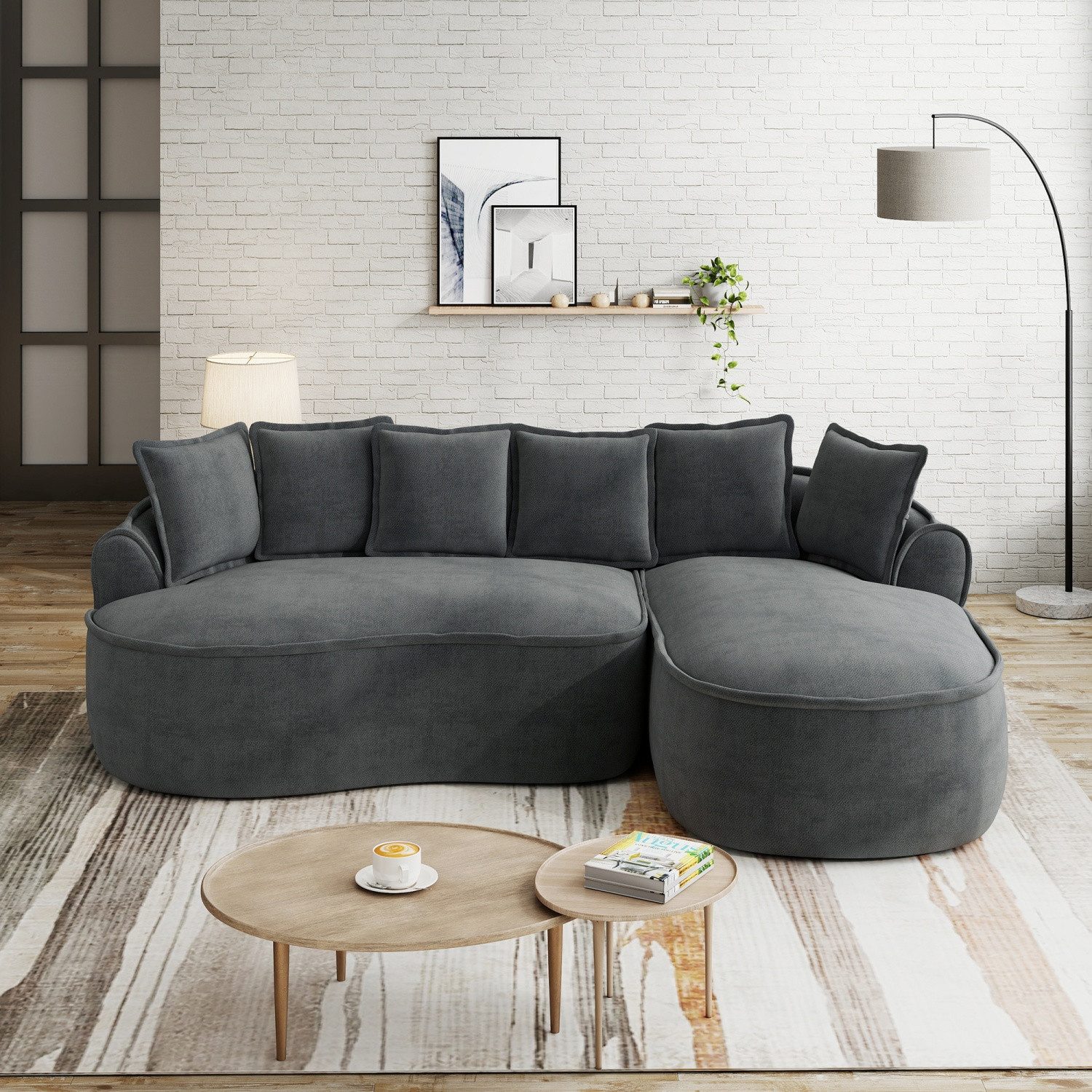 ANYSUN Ecksofa Modulares Ecksofa,Chenille-L-Sofa, Links / Rechts Chaiselongue Sofa, L-Form mit extra tiefer Sitzfläche und breiten Armlehnen,mit Chaiselongue&Kissen, keine Montage erforderlich, geeignet für Wohnzimmer, Wohnung und Büro
