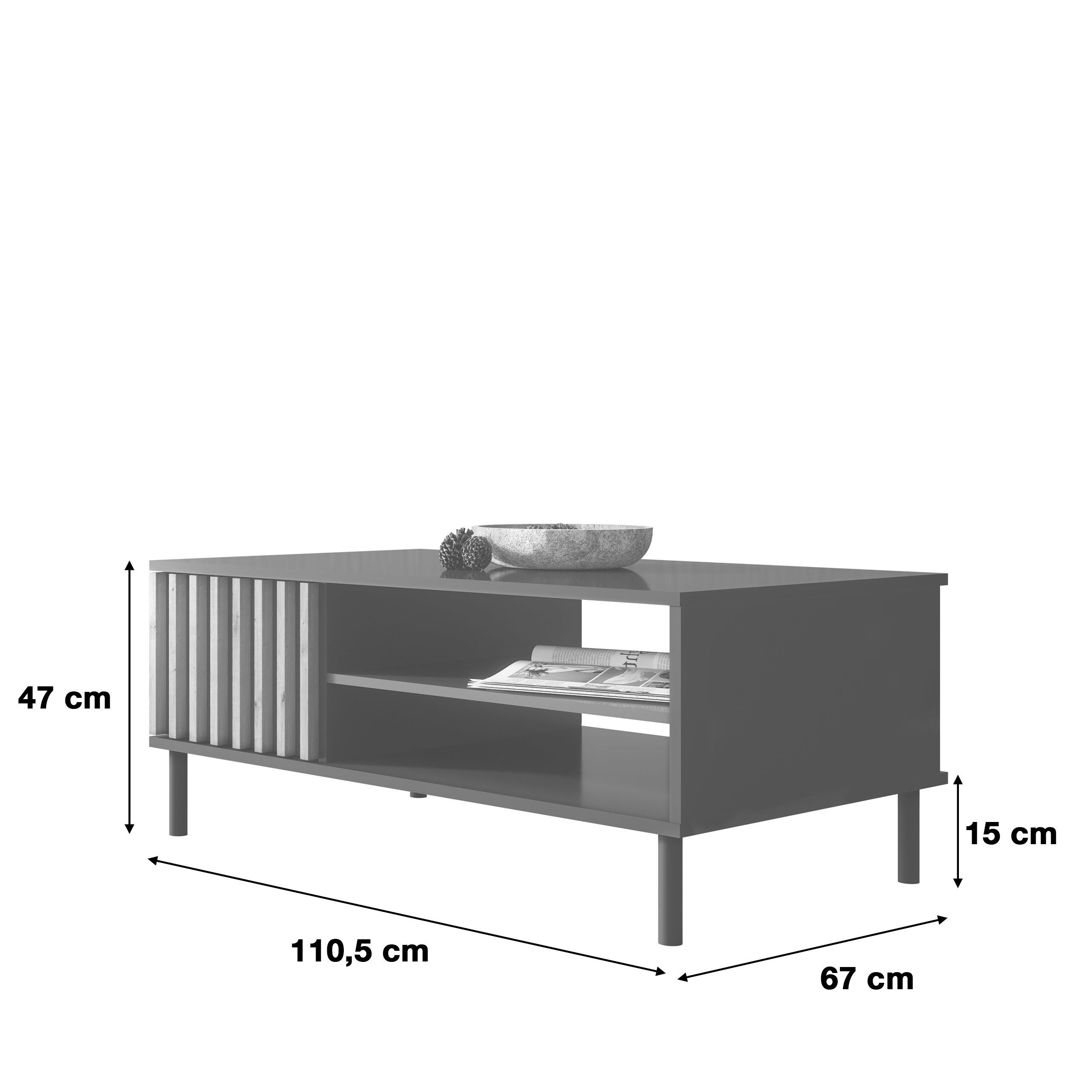 Newroom Couchtisch Schwarz 111 cm, Wandpaneel Wildeiche Schwarz Wohnzimmertisch Modern Sofatisch