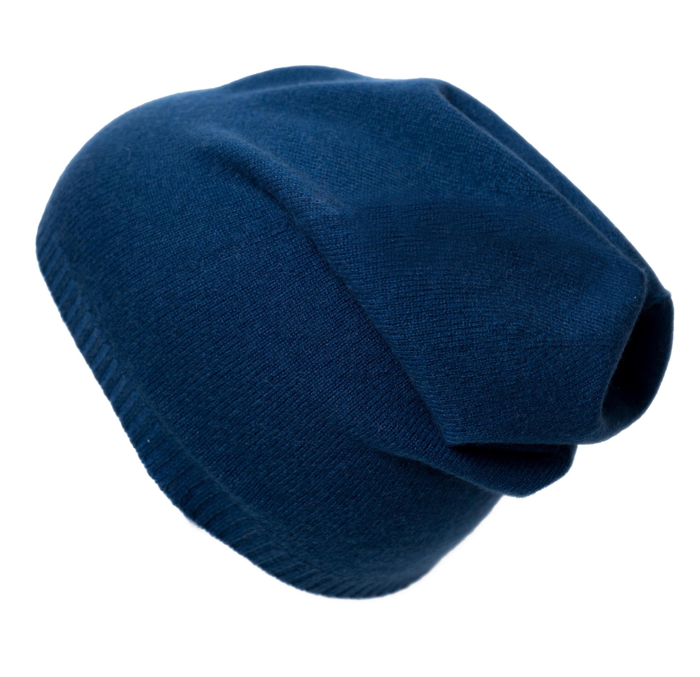 MayTree Strickmütze Kaschmir-Mütze mit Rand (Blau) (Stück, 1-St) 100%  Kaschmir