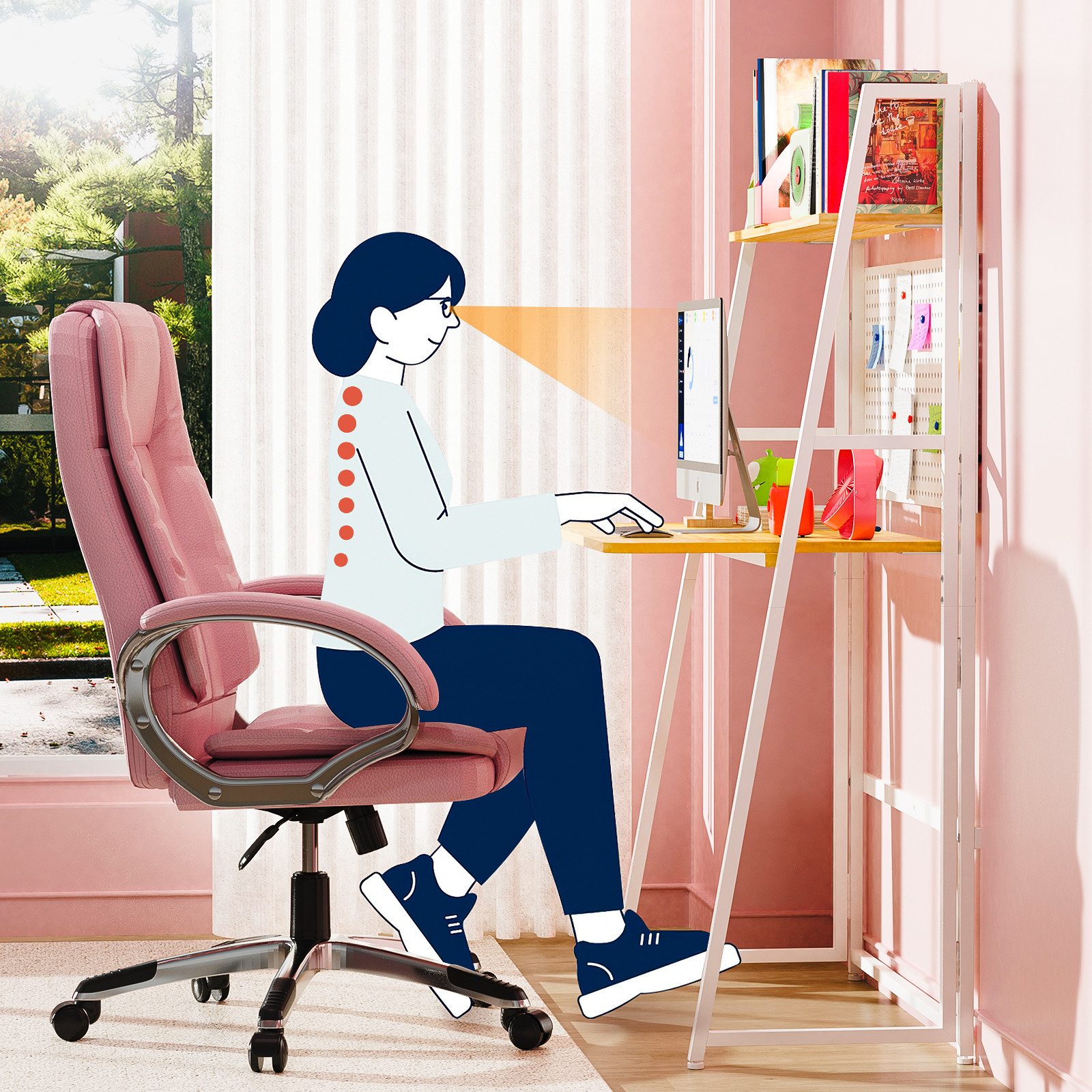 JEOBEST Computertisch Schreibtisch, Ergonomischer Computertisch 80 x 48 cm, (1 Tisch, H 138CM), Klappbar, mit Regal
