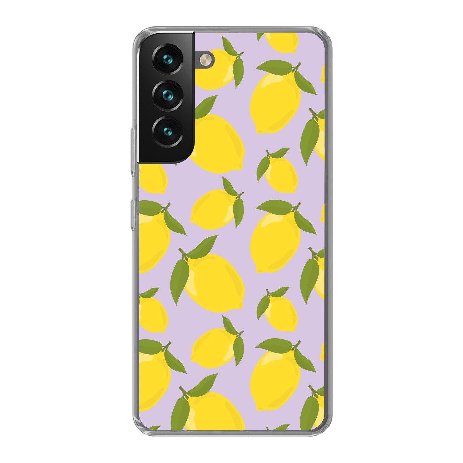 MuchoWow Handyhülle für Samsung Galaxy S22 Muster Zitronen - Gelb - Lila - Muster - Frücht, Phone Case, Silikon, Schutzhülle Dünn