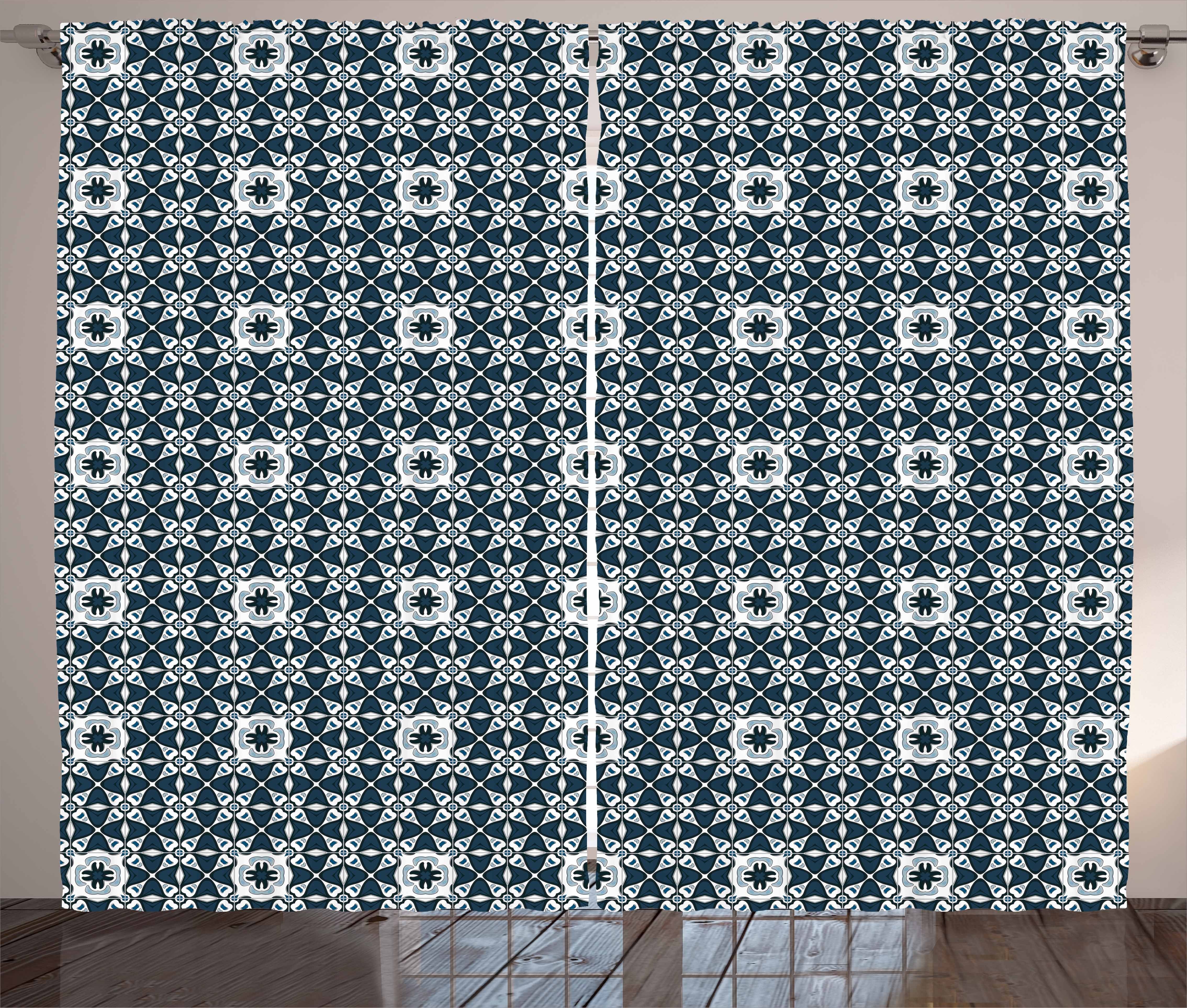 und Gardine Abakuhaus, Azulejo-Mosaik-Fliesen Schlaufen traditionell Kräuselband Vorhang Schlafzimmer mit Haken,