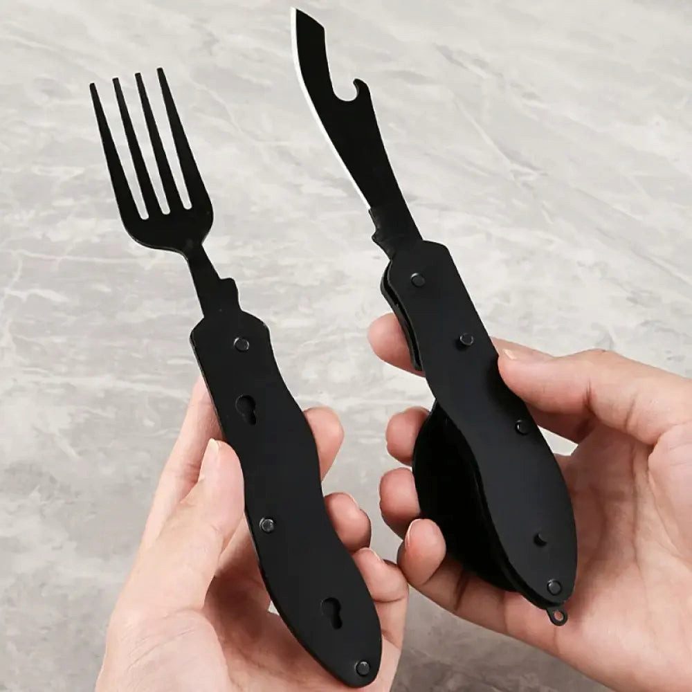 Sport-Knight® Multitool 4-in-1 Edelstahl Campingbesteck – faltbar, trennbar günstig online kaufen