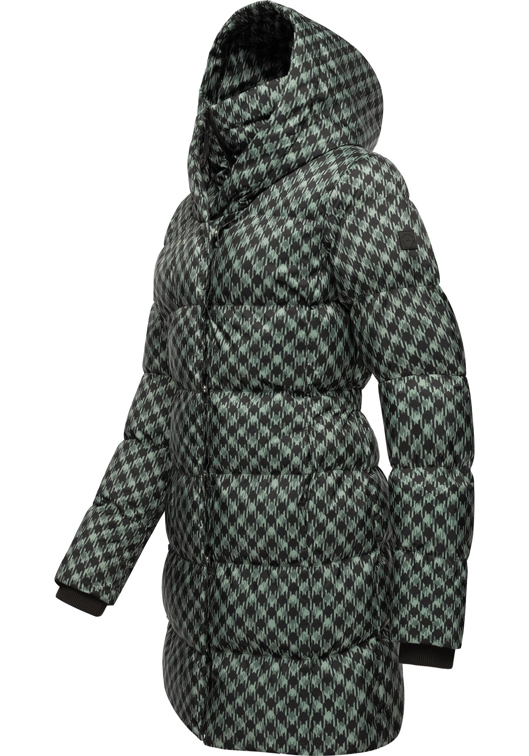 Ragwear Steppmantel Niara Print wasserdichter Mantel mit angesagtem Hahnentritt Muster