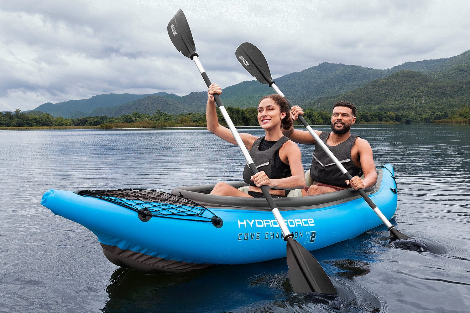 Bestway Zweierkajak Hydro Force® Cove Champion™ X2, (Set, 1-St., Inkl. Paddel, Handpumpe, Tragetasche), 331 x 88 x 45 cm