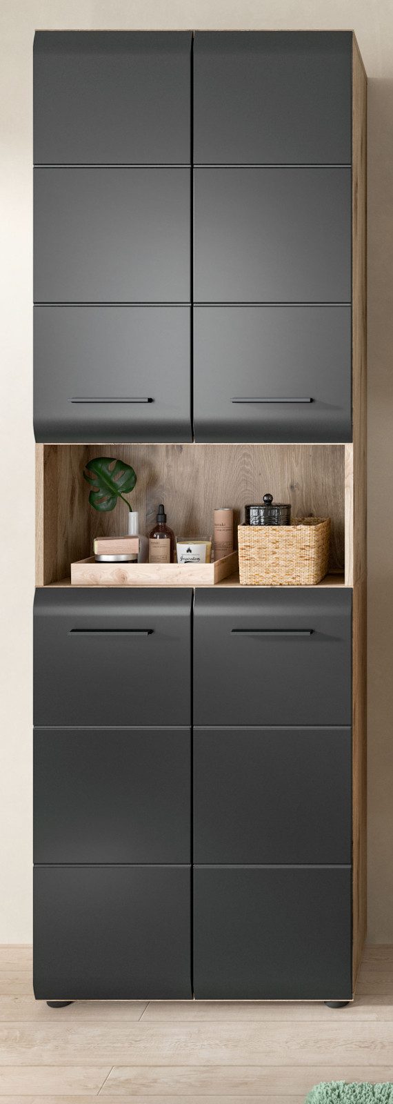 Inn.Furn Hochschrank Cover (Badschrank in Schwarz und Eiche, 4-türig, 60 x günstig online kaufen
