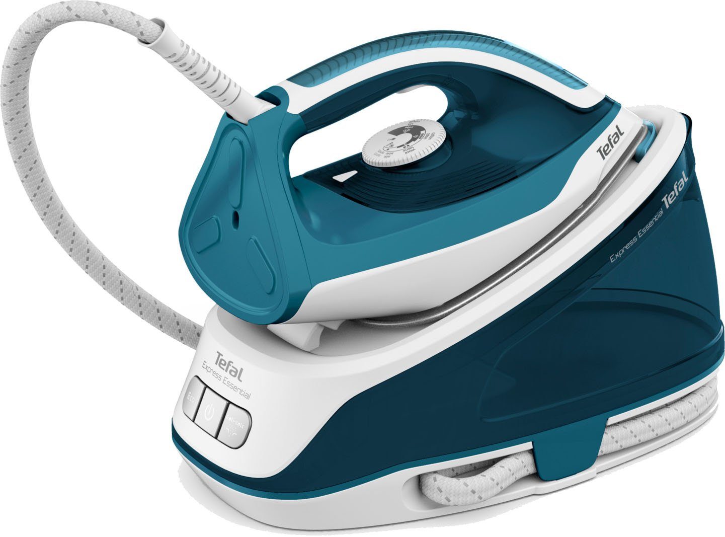 Tefal Dampfbügelstation Express Essential, 2200 W, Xpress Glide Bügelsohle, Calc Clear, 1400 ml Wassertank, 5,2 Bar, Dampfstoß: 280 g/Min., Dauerdampfmenge: 120 g/Min., SV6115