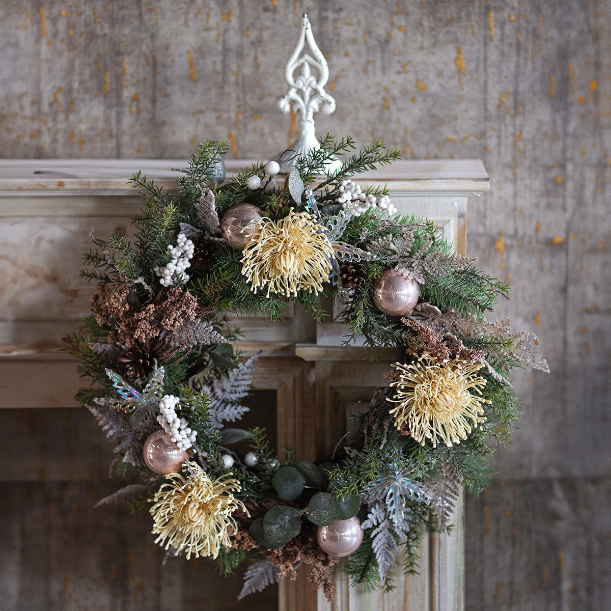 Winterliche Kunstpflanze Künstlicher Farn Weiß Braun 72cm Deko Winter 3 St, günstig online kaufen