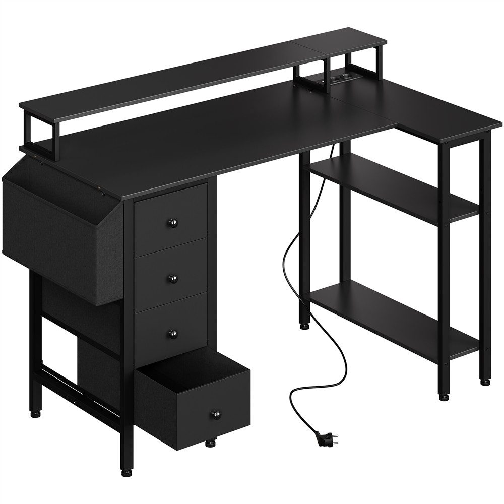Yaheetech Computertisch Umkehrbarer Gaming-Schreibtisch mit Monitorhalterung, 120 cm L × 68 cm B × 86,5 cm H L-förmiger mit Steckdose