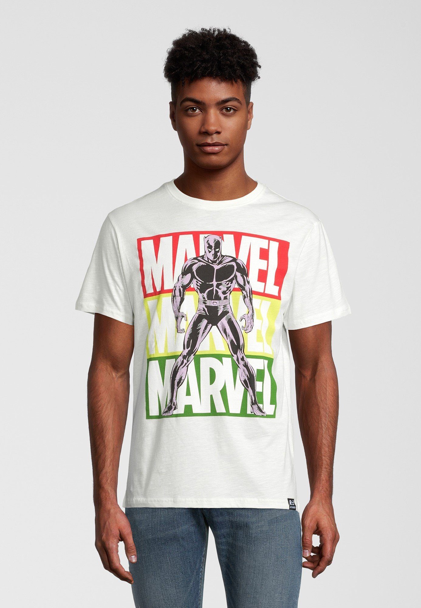 Recovered T-Shirt Marvel Black Panther Pop Art Ecru GOTS zertifizierte Bio-Baumwolle