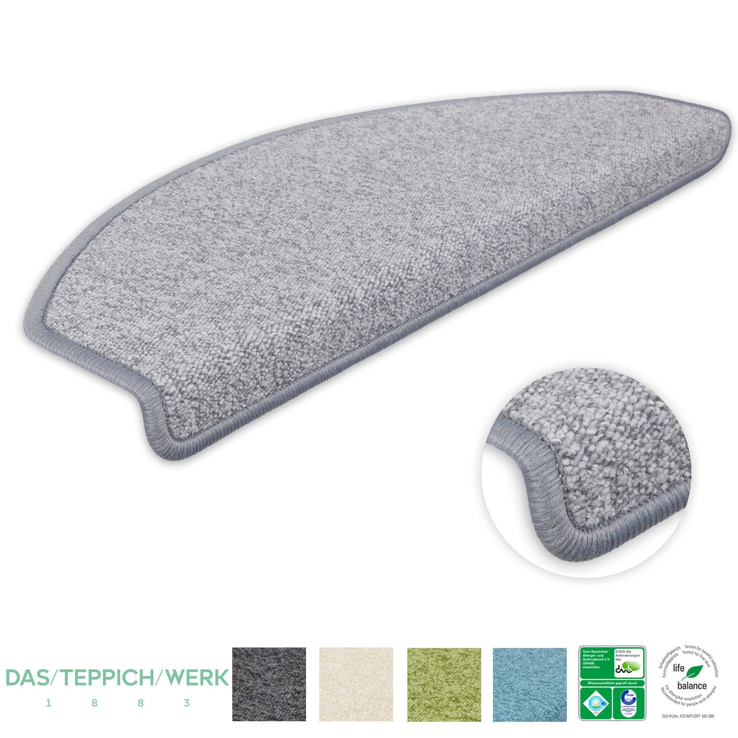 Metzker® Stufenmatte Stufenmatten DAS TEPPICHWERK Durango Halbrund in SparSets, halbrund, Höhe: 8 mm, 15 Stück im Set - Hellgrau