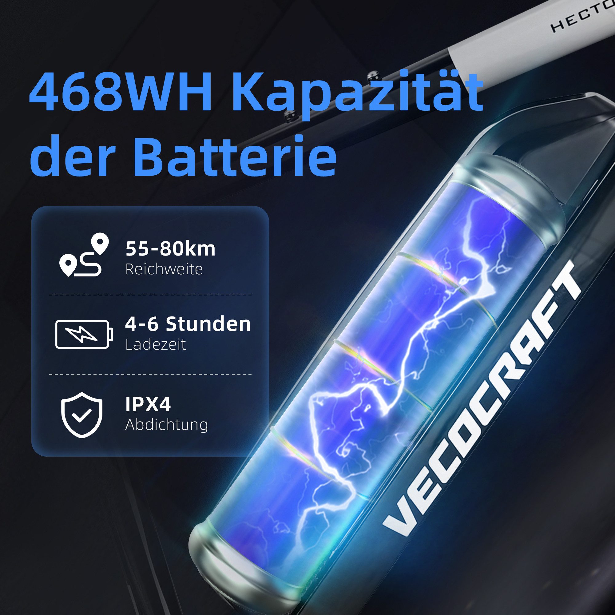 VECOCRAFT E-Bike Mountainbike 27,5" Elektrofahrrad EMTB 36V 13Ah, 42 Nm HECTOR für Damen und Herren, 8 Gang, Heckmotor, 468 Wh, (Kettenschaltung), Pedelec E-Mountainbike Elektrofahrrad für Gelände