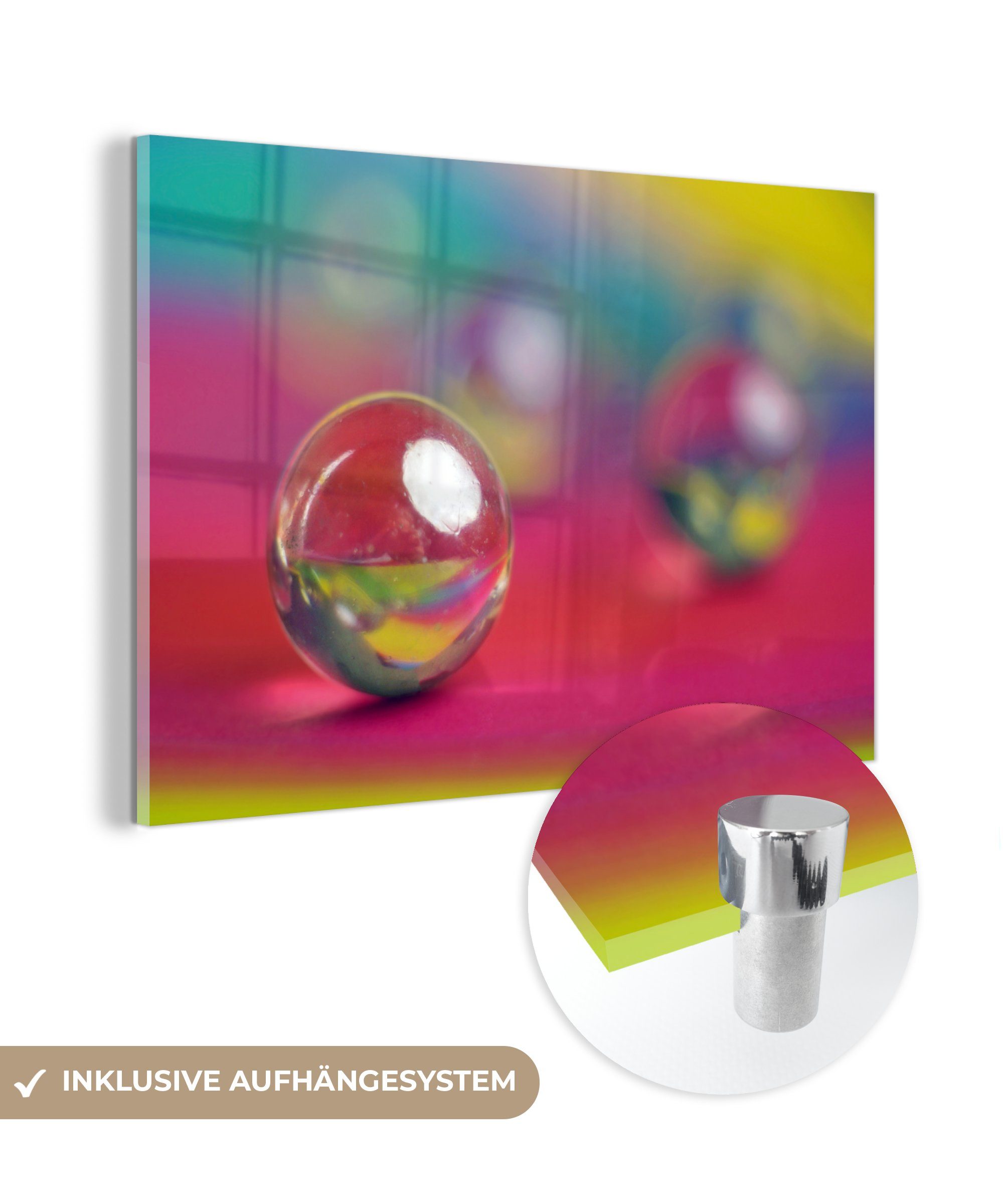 MuchoWow Acrylglasbild Murmeln - Farben - Rosa, (1 St), Acrylglasbilder Wohnzimmer & Schlafzimmer
