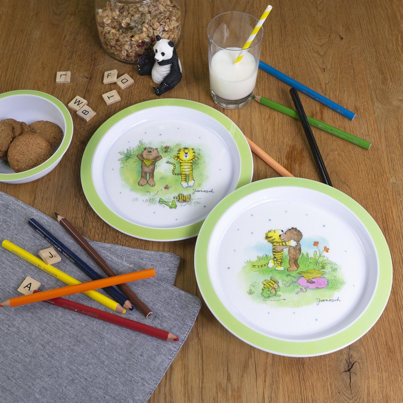 Geda Labels GmbH Kindergeschirr-Set Janosch Kids 2er Set (2-tlg), PP, Grün, 21,5 cm, spülmaschinengeeignet