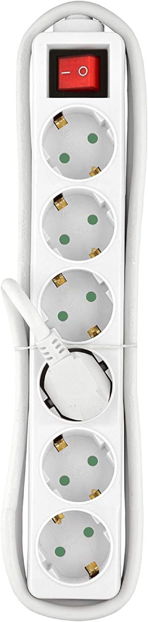 HEITECH 6-Fach Tischsteckdose Steckdosenschalter mit Ein/Aus-Schalter weiß Steckdosenleiste