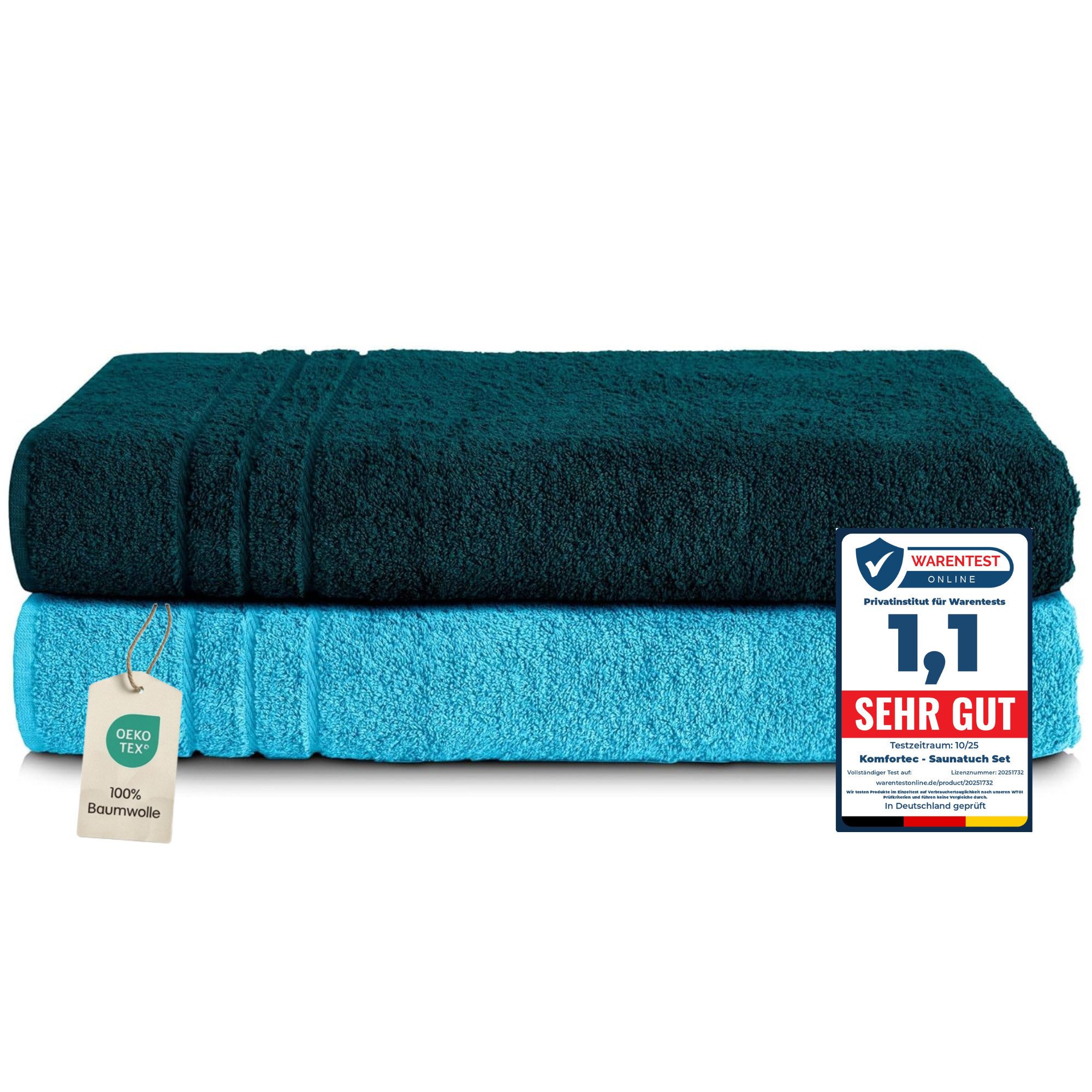 Komfortec Saunatuch Frotte aus 100% Baumwolle, Frottee (Packung, 2-St), 80x200 Saunatücher set XXL, Weich, Schnelltrocknend