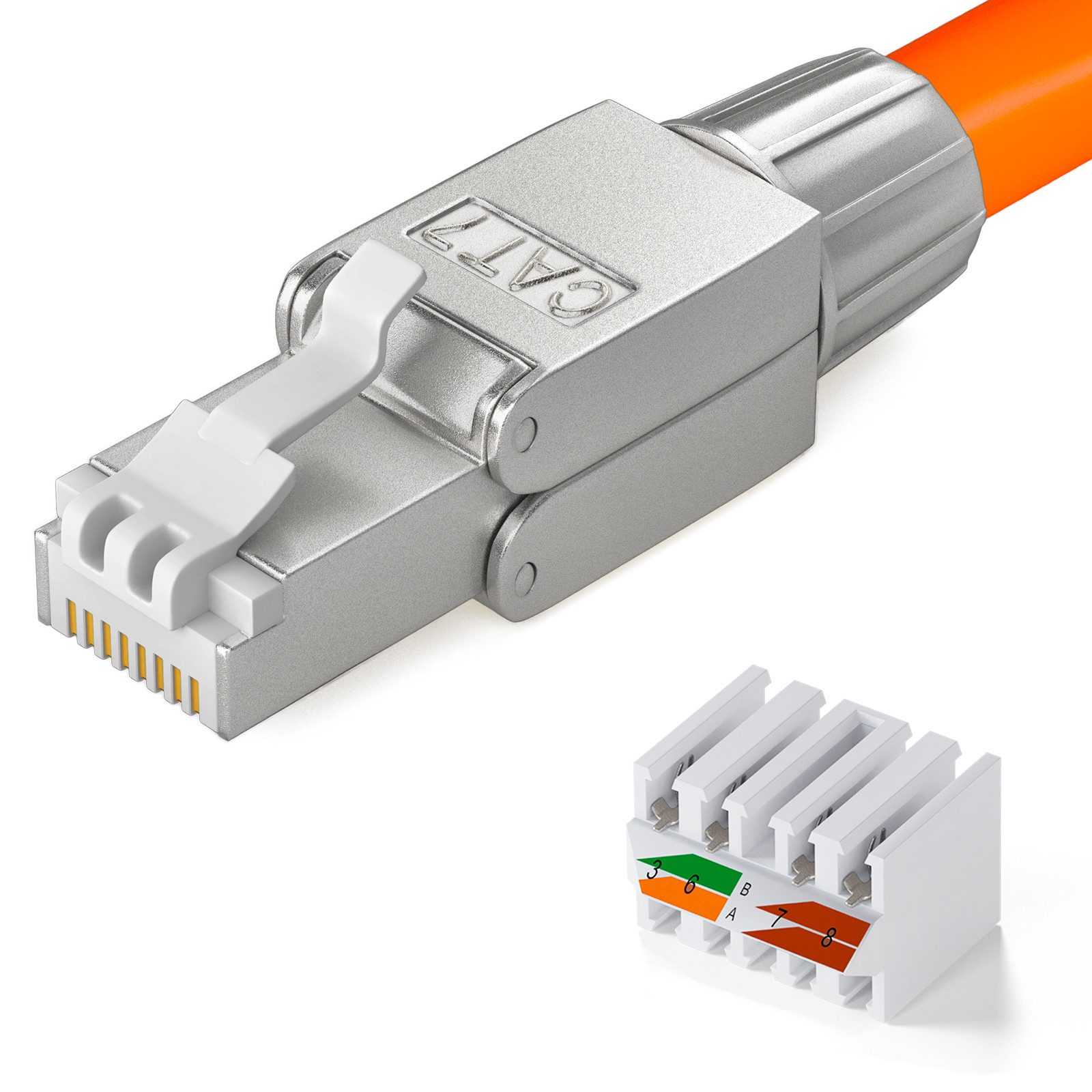Thumbnail - HB-DIGITAL Netzwerkstecker Netzwerkstecker CAT7 schmal RJ45 LSA STP Zinklegierung, (100-St), Kontaktoberfläche: Schirmve...