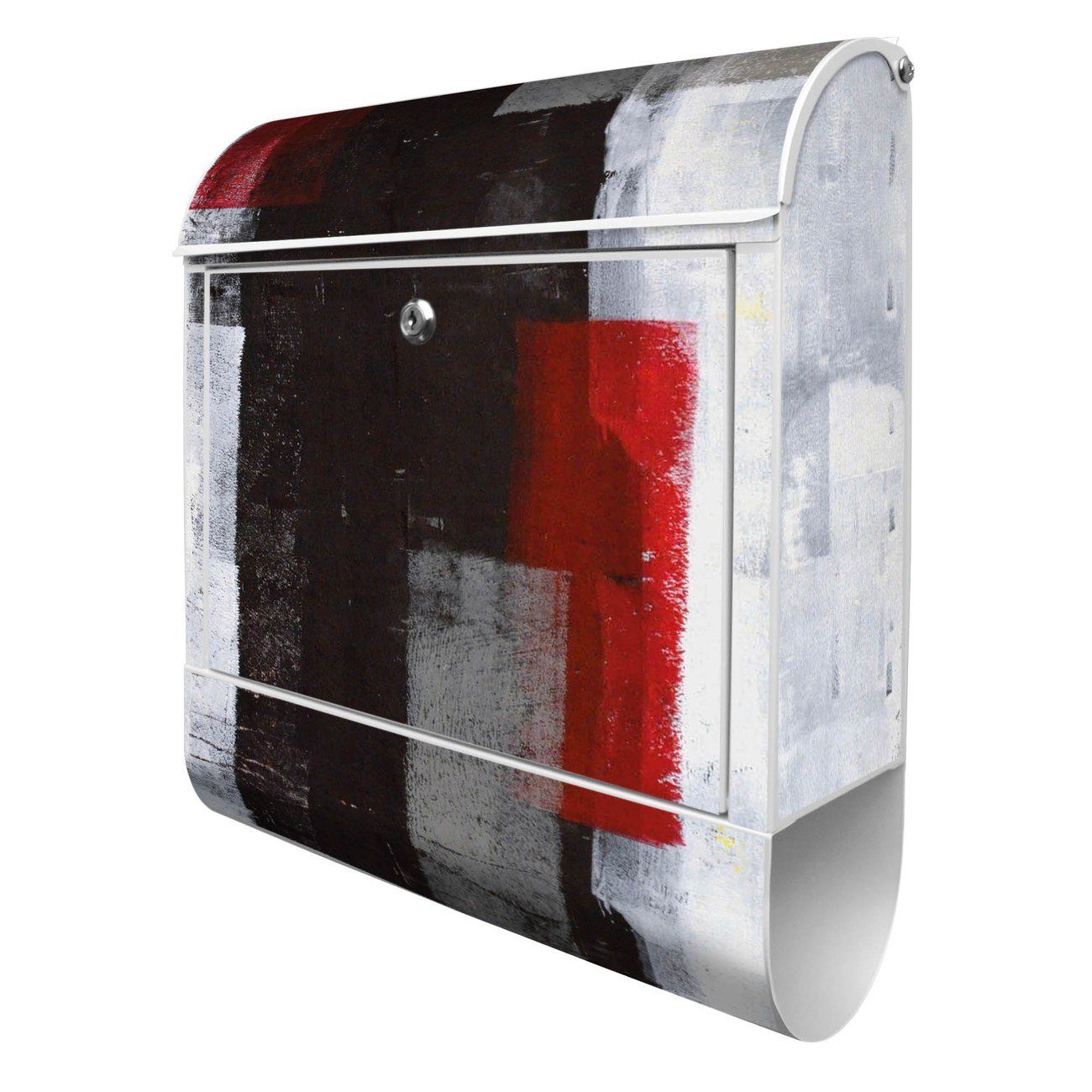 banjado Wandbriefkasten Stahl Abstrakt Rot (Wandbriefkasten witterungsbeständig, pulverbeschichtet, mit Zeitungsfach), 39 x 47 x 14cm weiß