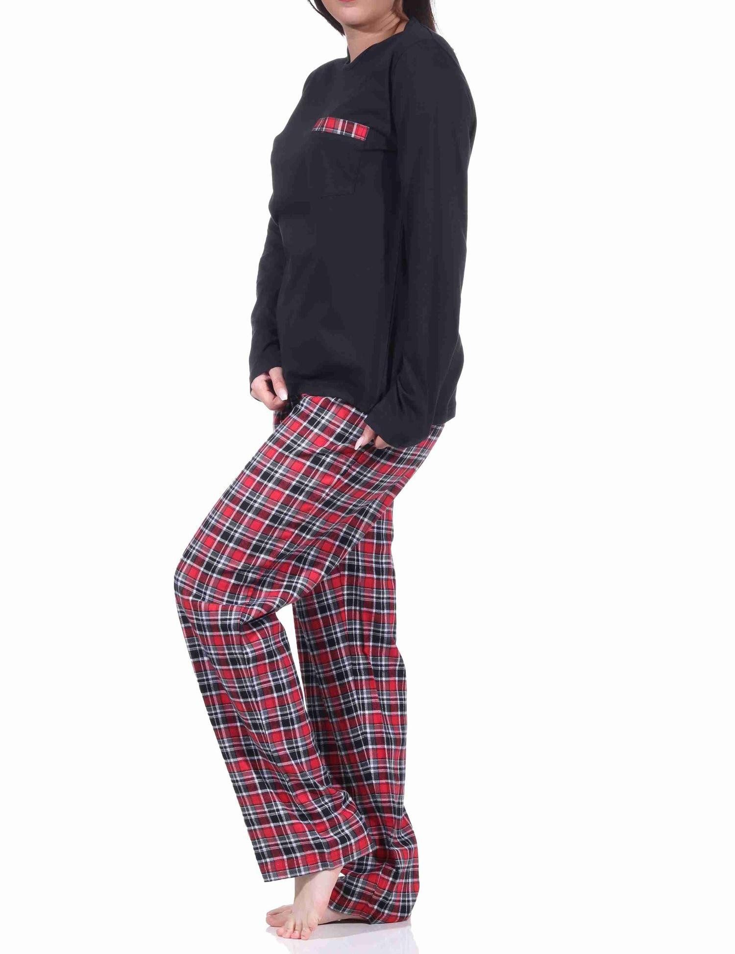 Normann Pyjama Damen Flanell Schlafanzug lang mit Flanell Hose und Jersey Oberteil – Bild 2 von 3