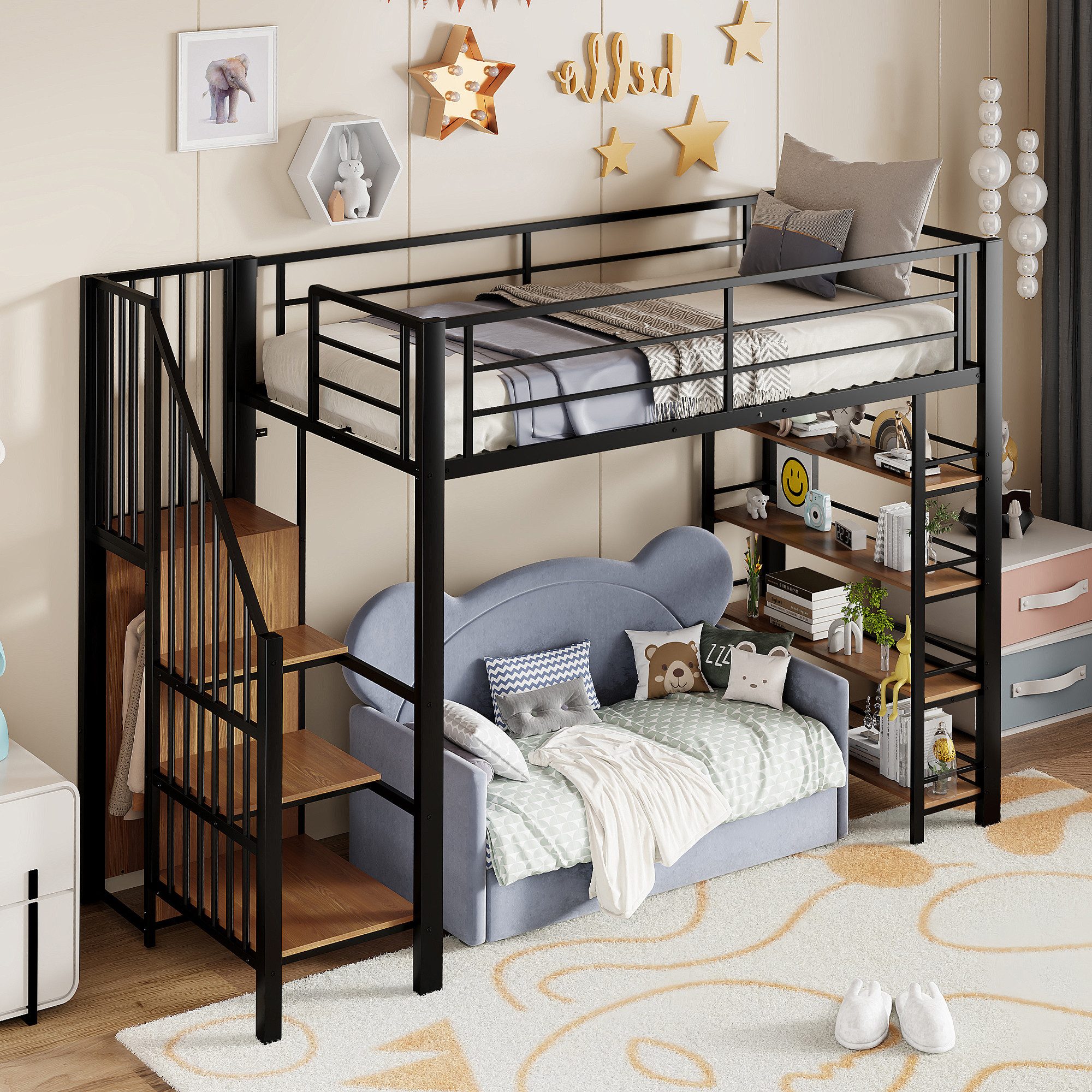 Odikalo Jugendbett Hochbett 90/140*200, mit Sicherheitstreppe, Stauraum,Kle günstig online kaufen