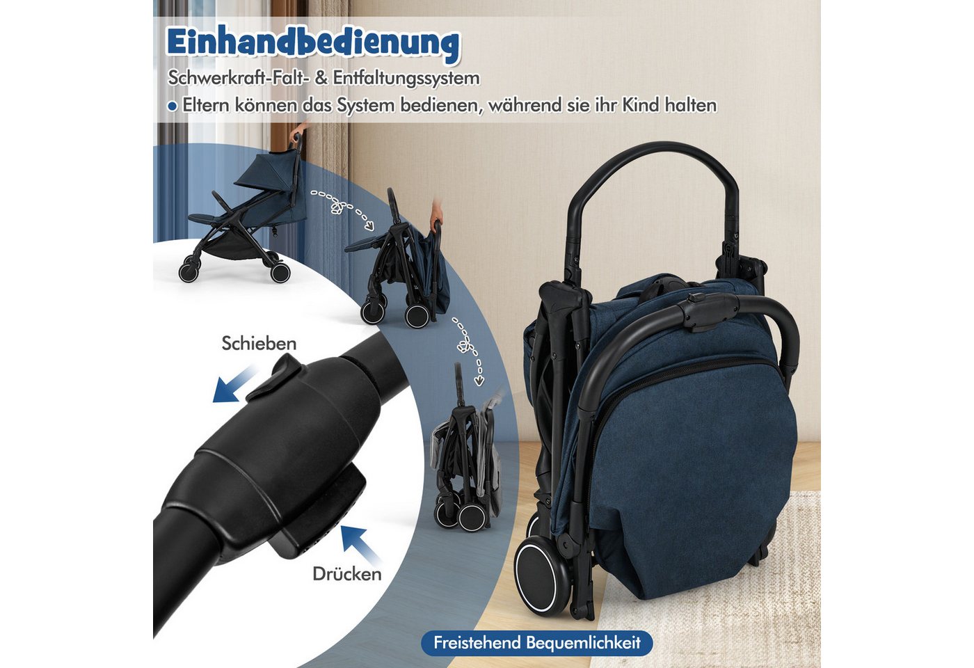 Thumbnail - COSTWAY Kinder-Buggy, Kinderwagen klappbar, Reisebuggy, mit Liegefunktion