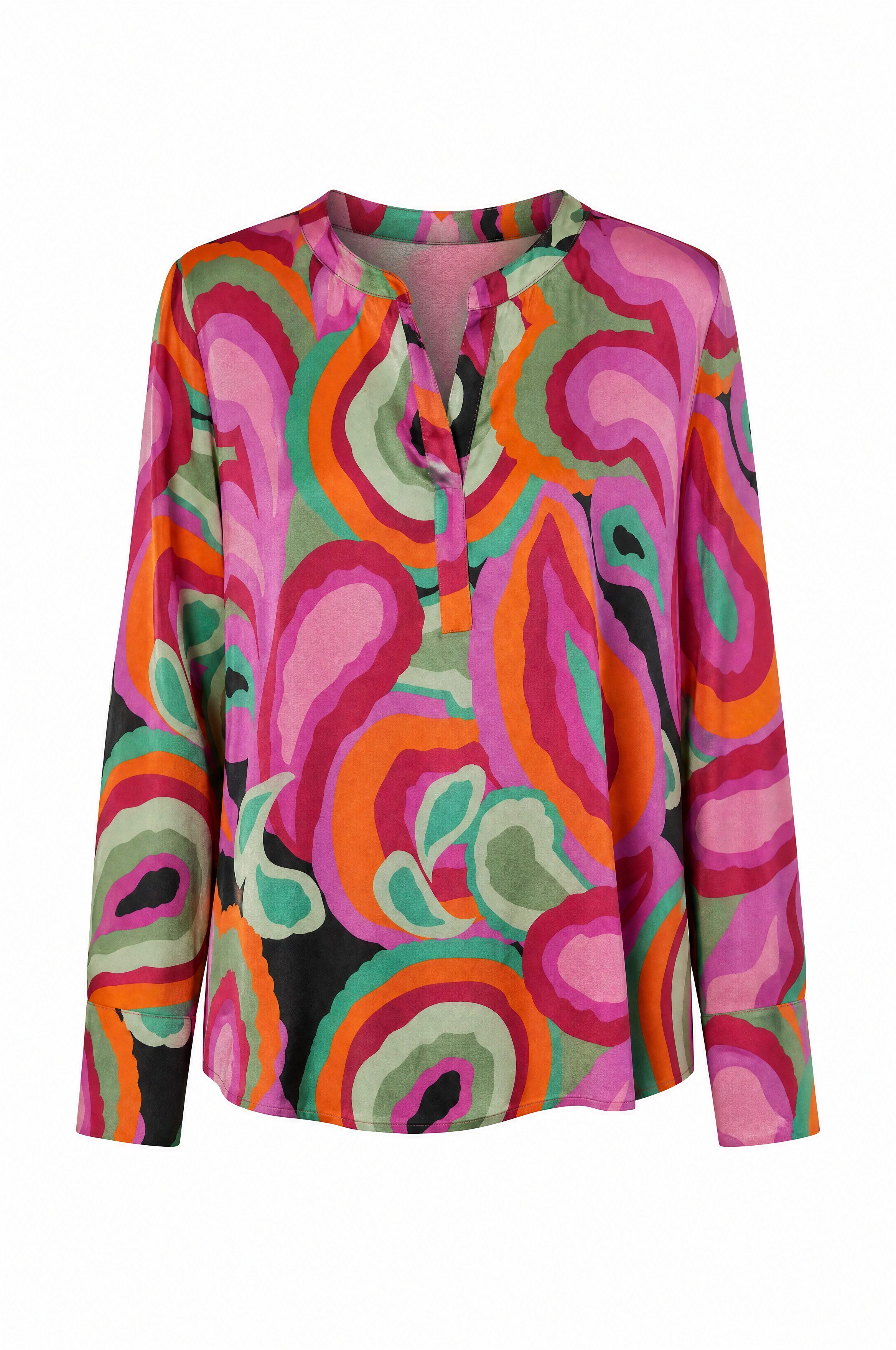 NADINE H Blusenshirt Frühlingsbluse aus Viskose mit buntem Print und V-Ausschnitt