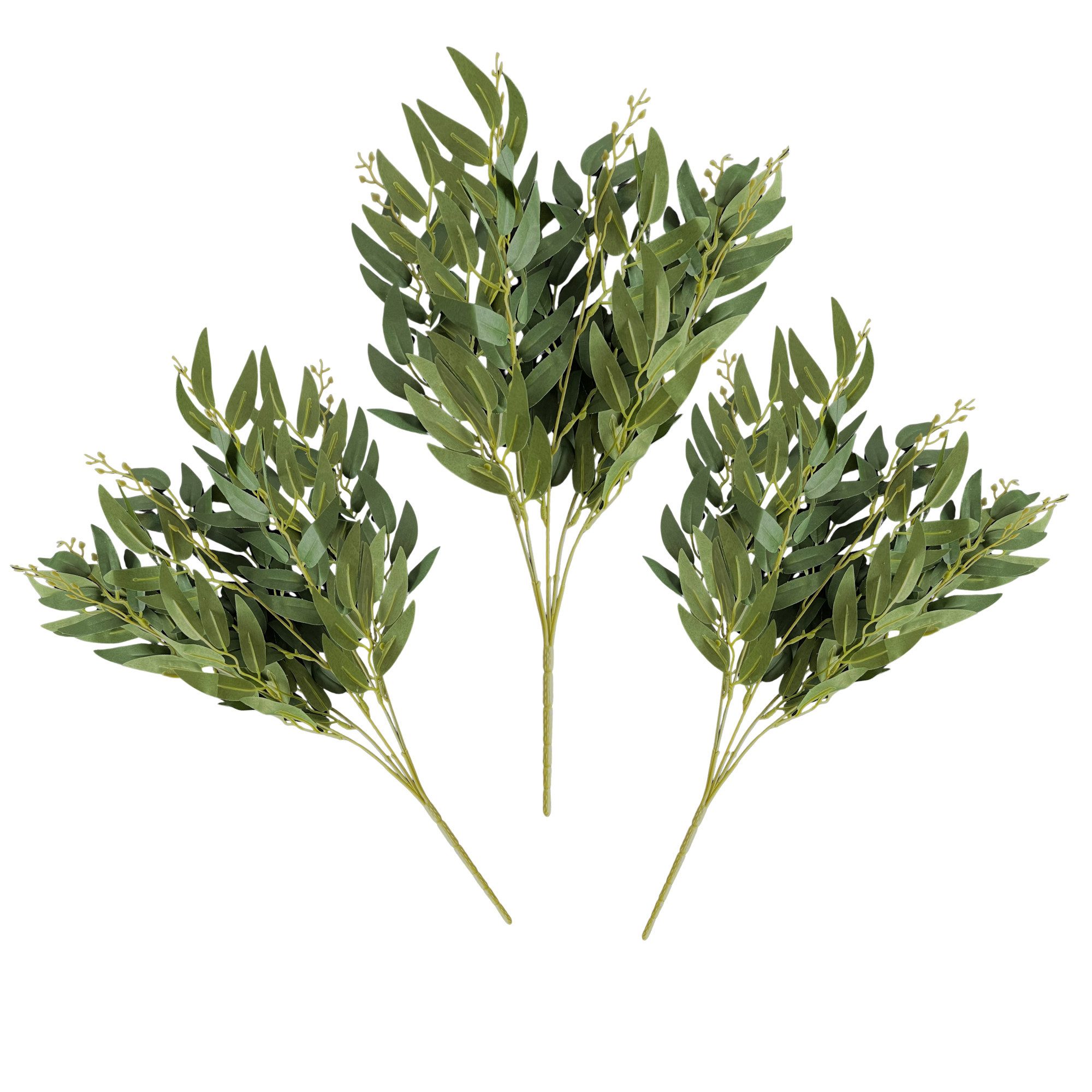 Kunstzweig LAYBA Kunst-Eukalyptus Zweige Grün 3er Set – ca. 50 cm Dekozweige, Layba