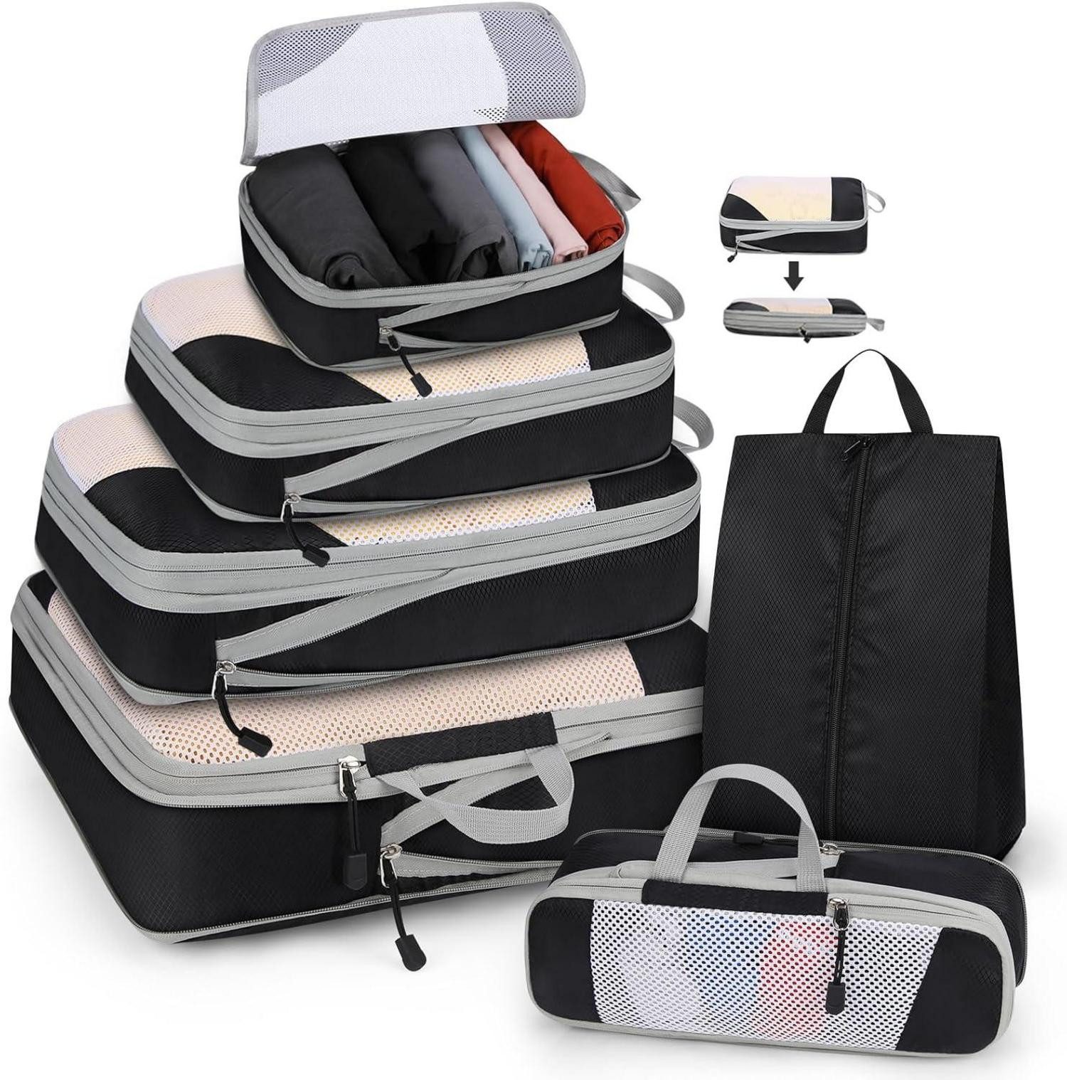 LuxusKollektion Kofferorganizer Packwürfel Set mit Kompression 4-teilig/6-teilig Travel Organizer