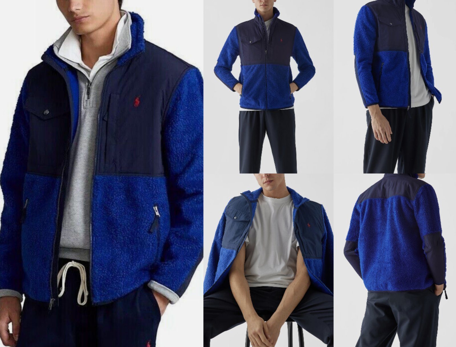 Polo Ralph Lauren Winterjacke Jacke Bonded Sherpa Hybrid Fleece Hunter Jacket Blouson Bomber Brusttasche Druckknopf, Teddyfell-Besatz, Zwei Fronttaschen