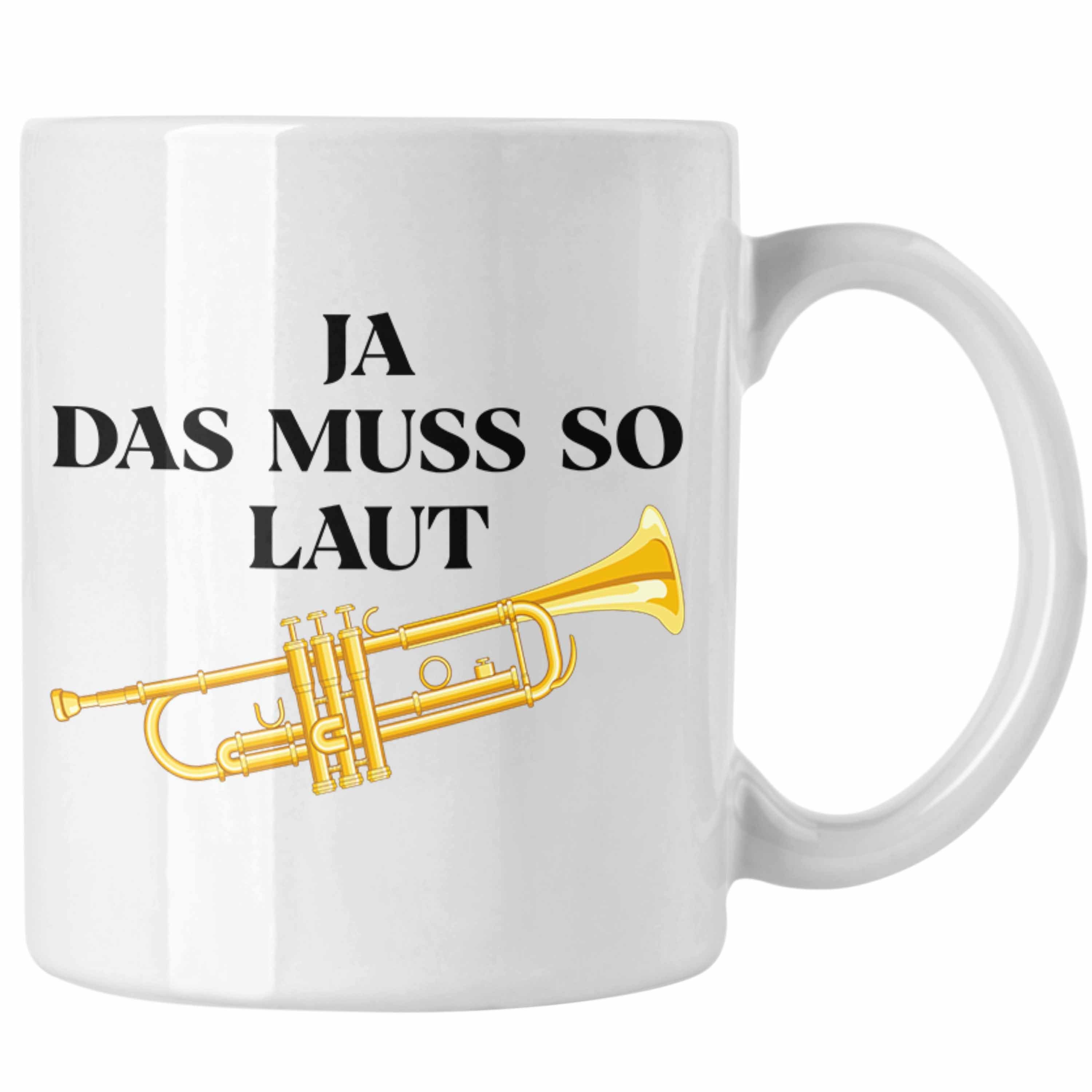 Trendation Tasse Trendation - Trompete Tasse Geschenk für Musiker Trompeten-Spieler Tuten Geschenkidee Lustig Männer Weiss