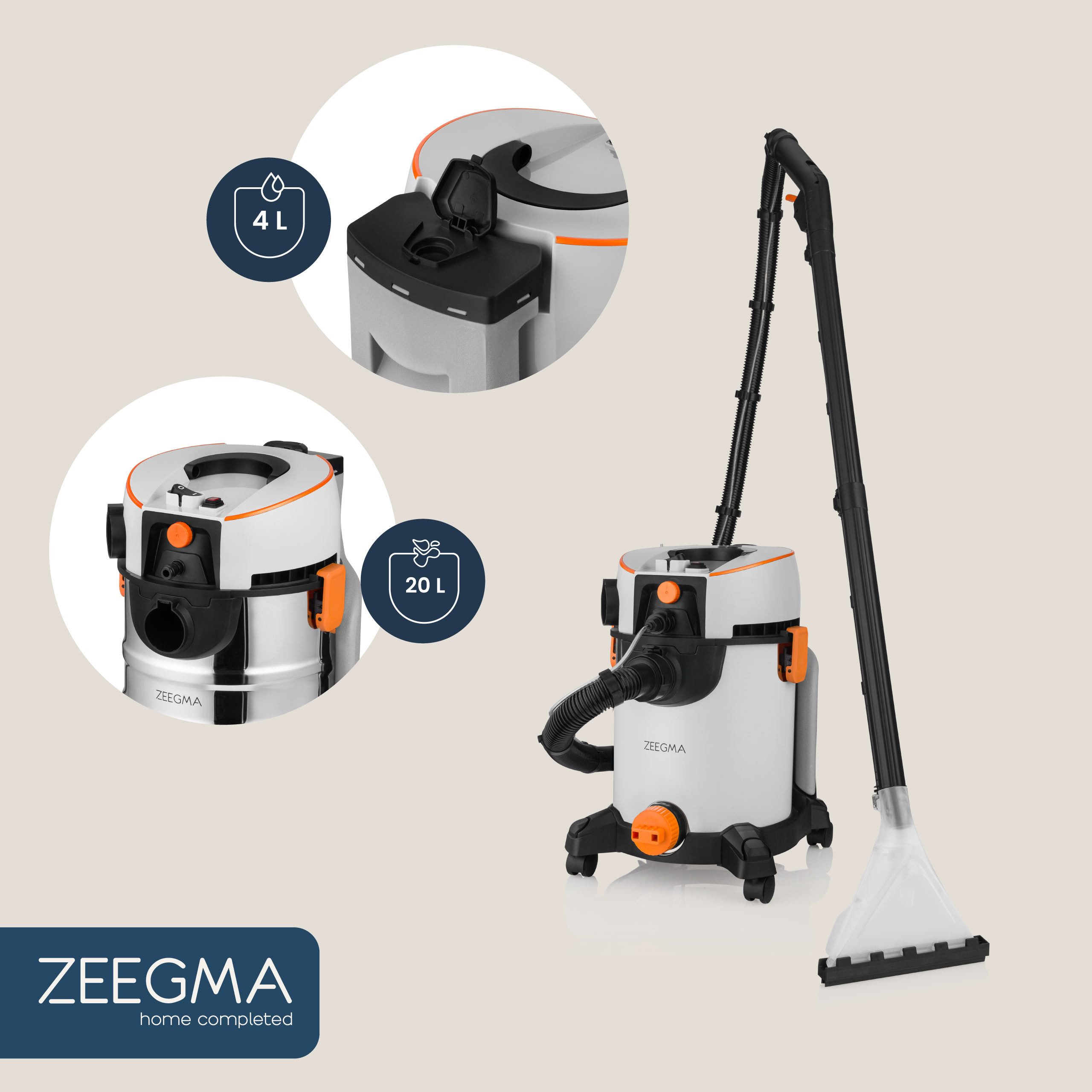 Zeegma Wasch-Sauger ZONDER WASH GREY, 1400 W, beutellos, mit Beutel, Blasfunktion/Leistungregulierung 800-1400W/4L Wassertank