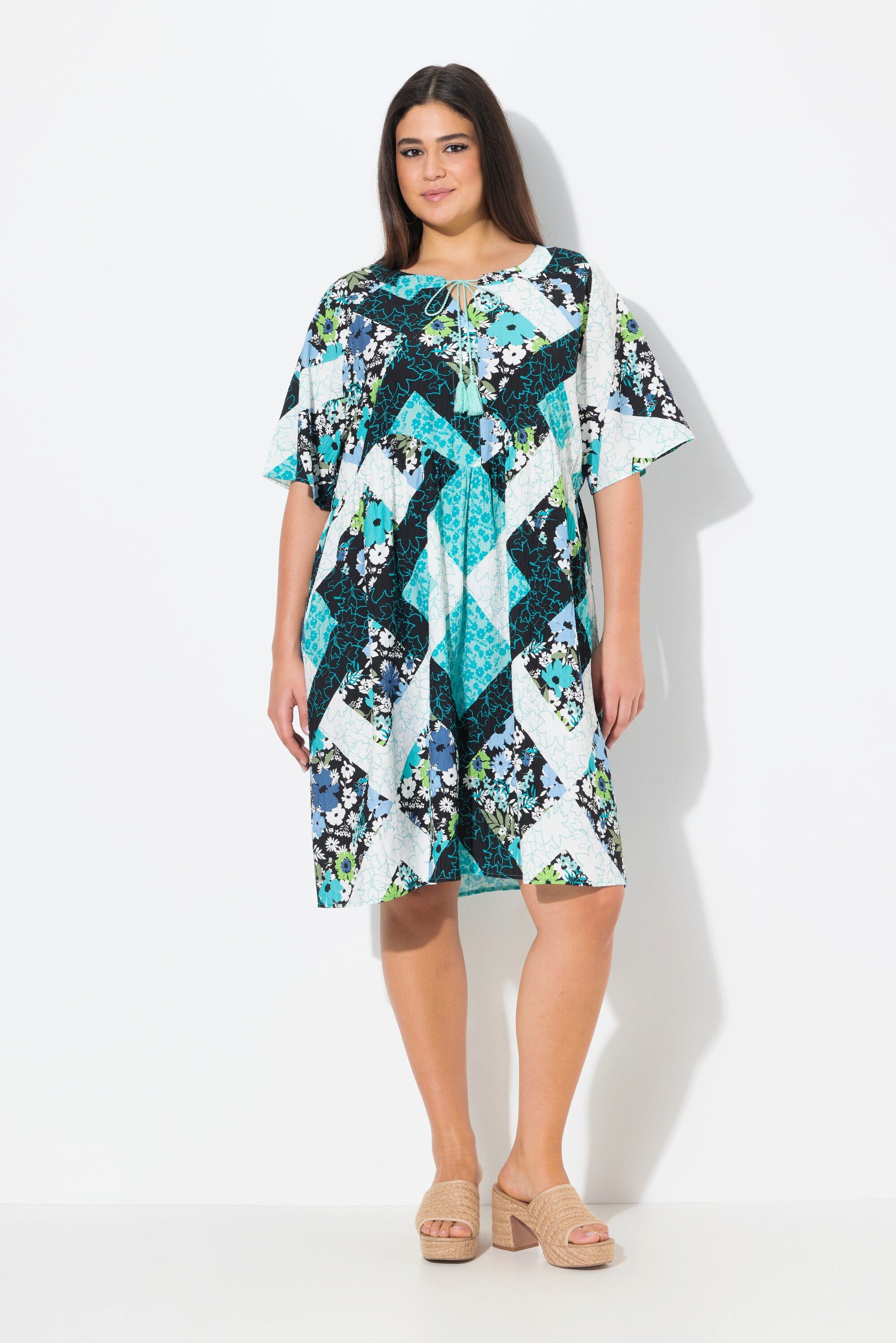 Ulla Popken Jerseykleid Kleid A-Linie Tunika-Ausschnitt günstig online kaufen