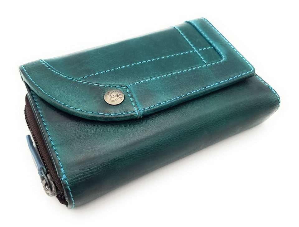 JOCKEY CLUB Geldbörse echt Leder Damen Portemonnaie mit RFID Schutz, 16  Kartenfächer, Farbe vintage petrol