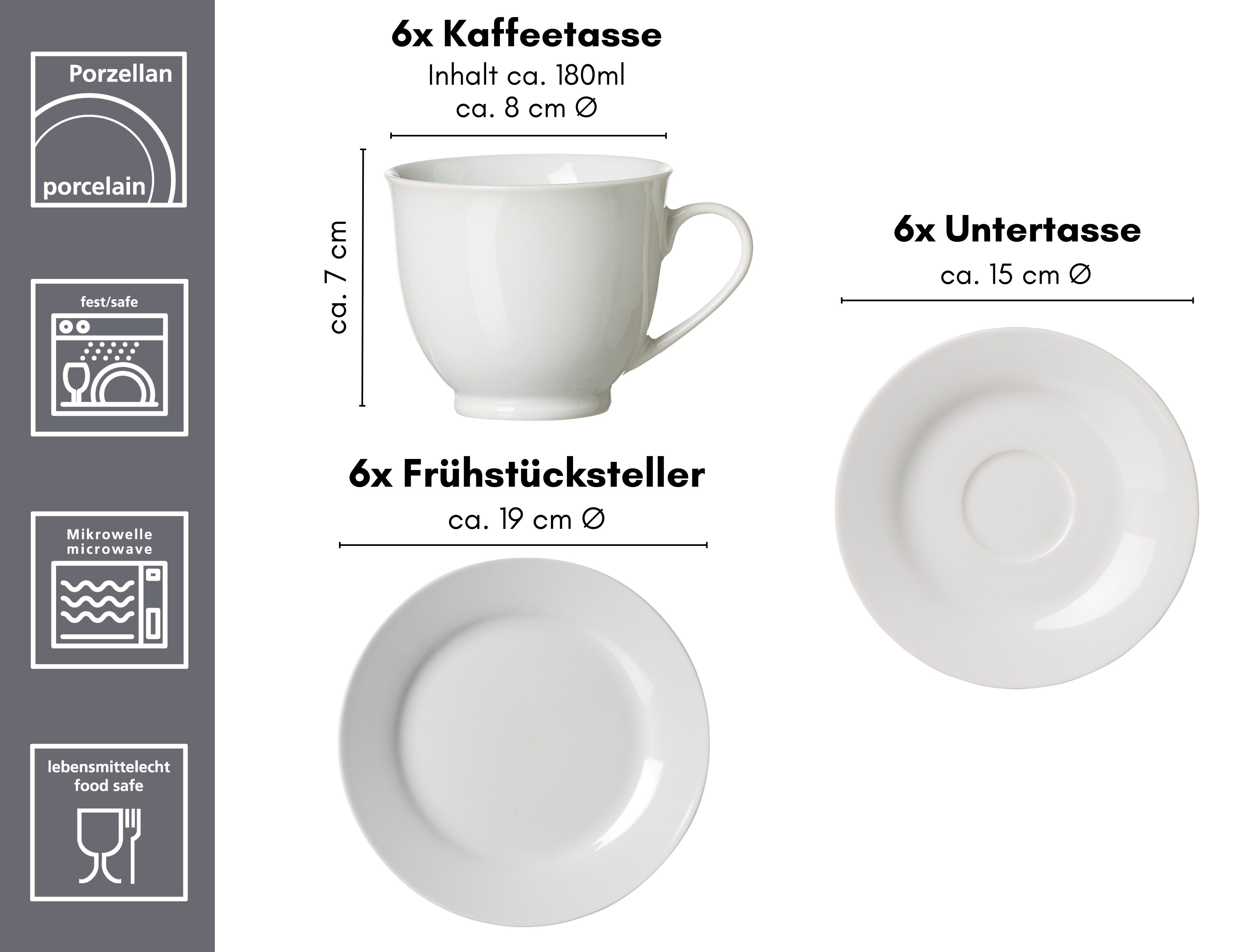 Ritzenhoff & Breker Kaffeeservice Bianco (18-tlg), 6 Personen, Porzellan, klassisch und schlicht, unifarben – Bild 3 von 3