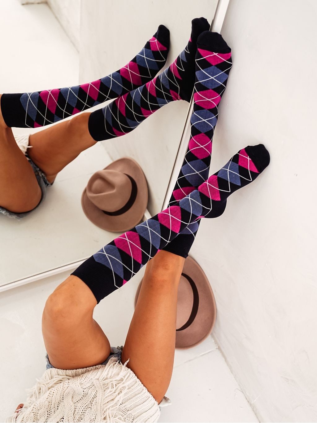 Lycille Kniestrümpfe moderne Reitstrümpfe mit Karomuster Baumwollkniestrümpfe 37/41 (1 Paar) Karomuster, flache Nähte, viele Цвета(ов)