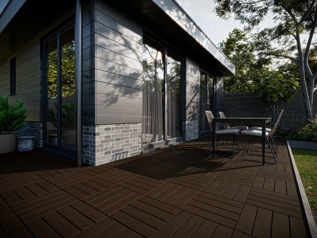 Outgarden Terrassenplatte WPC-Fliese Holzoptik Braun, WPC 40x40, Braun – Bild 2 von 5