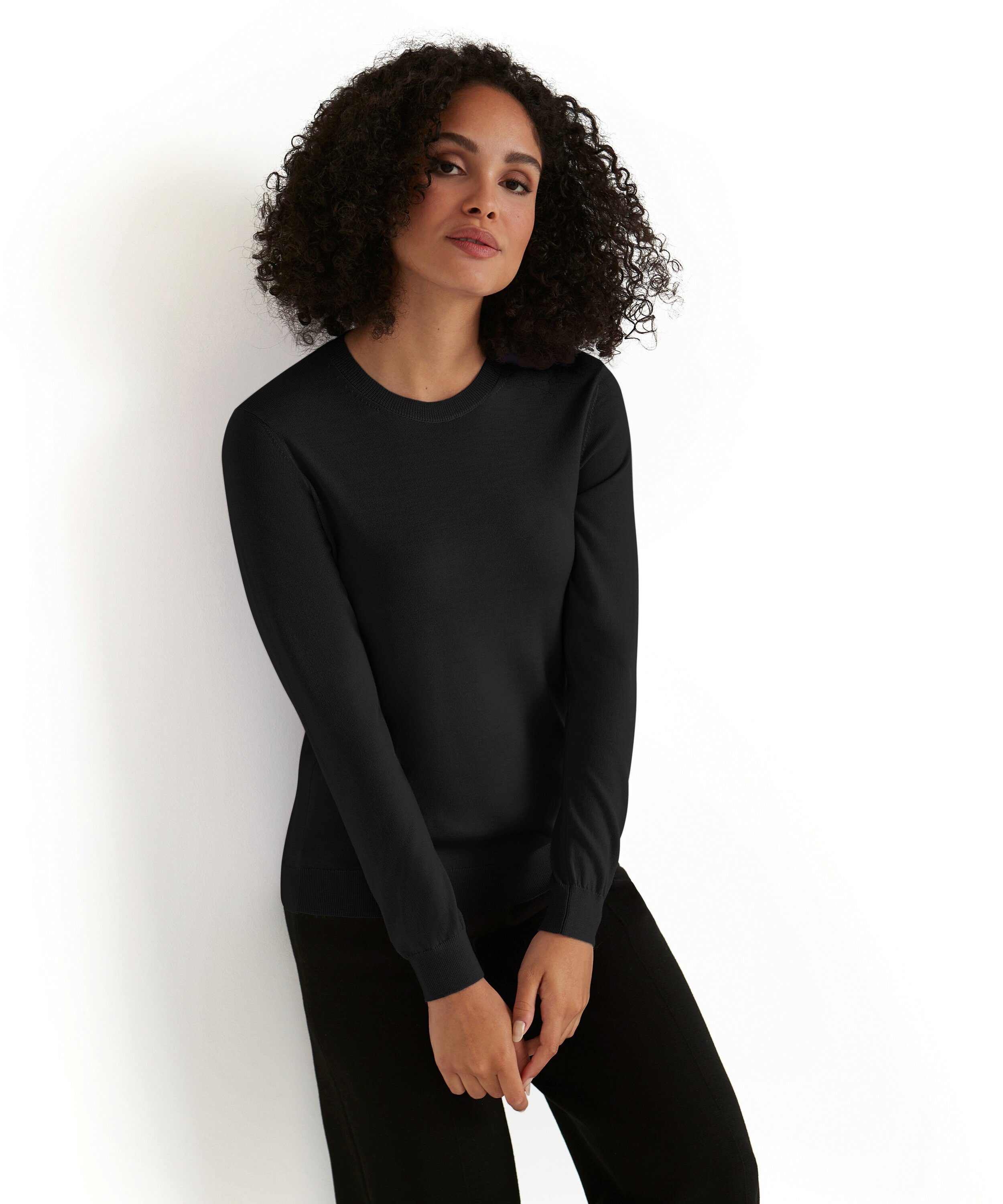 FALKE Strickpullover (1-tlg) Merinowolle black aus (3000)