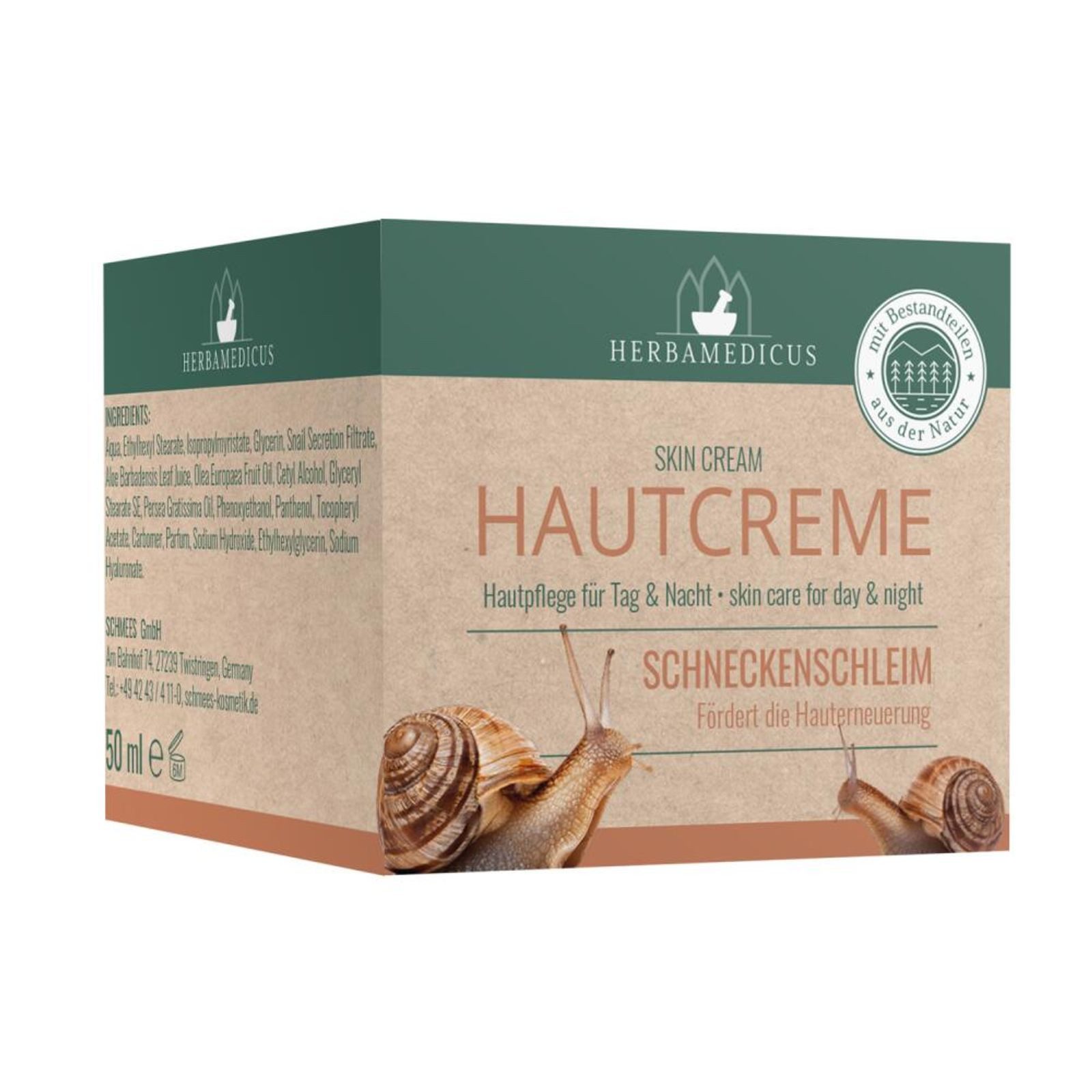 Schmees GmbH Körpercreme 12x Herbamedicus Hautcreme 50ml Schneckenschleim Gesicht Tagespflege, 12-tlg.